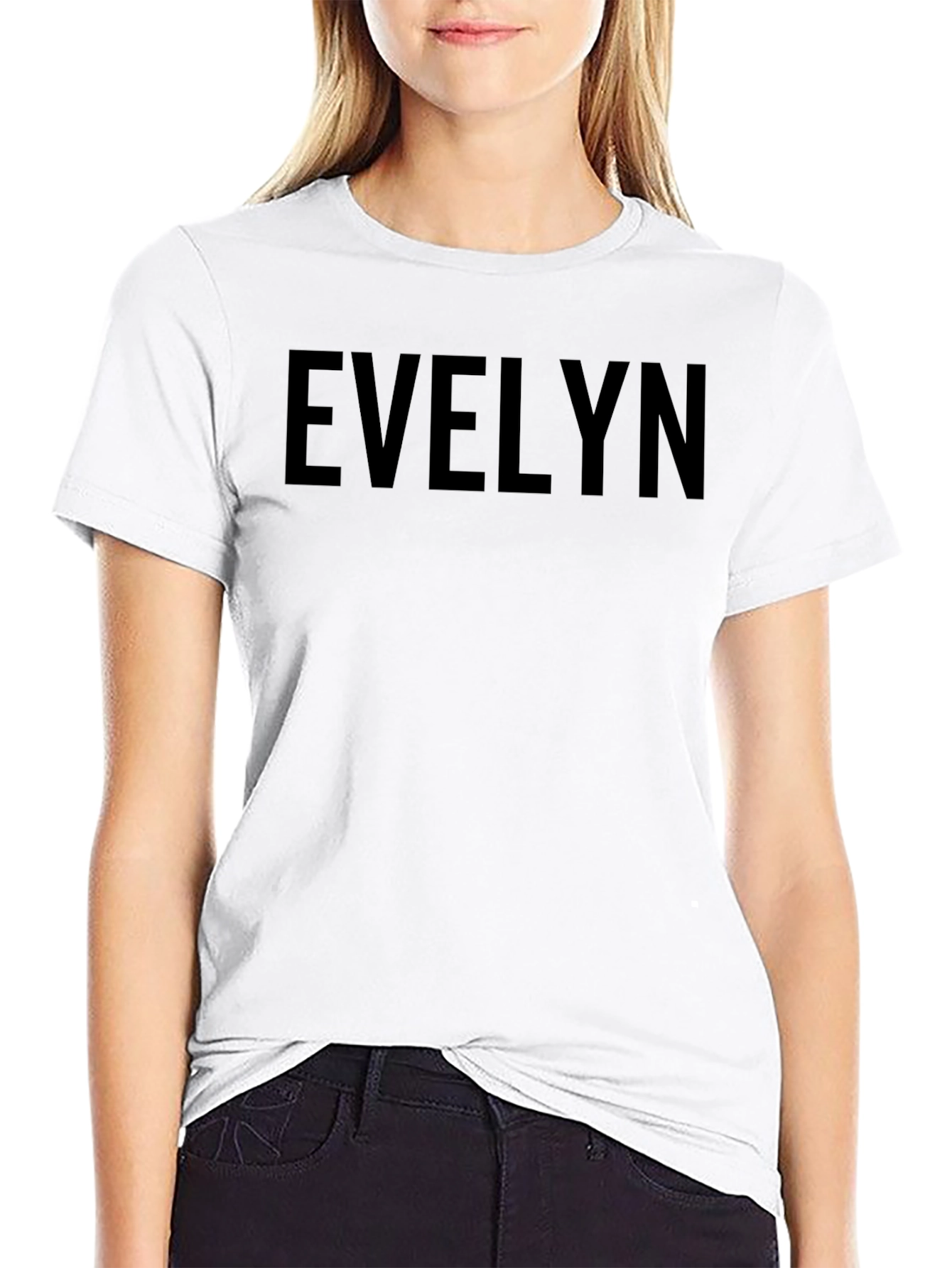 EVELYN Text Graphic Black T-Shirt Casual Top