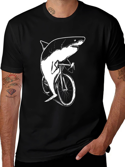 Shark on Bike Graphic Tee - Black Cotton T-Shirt