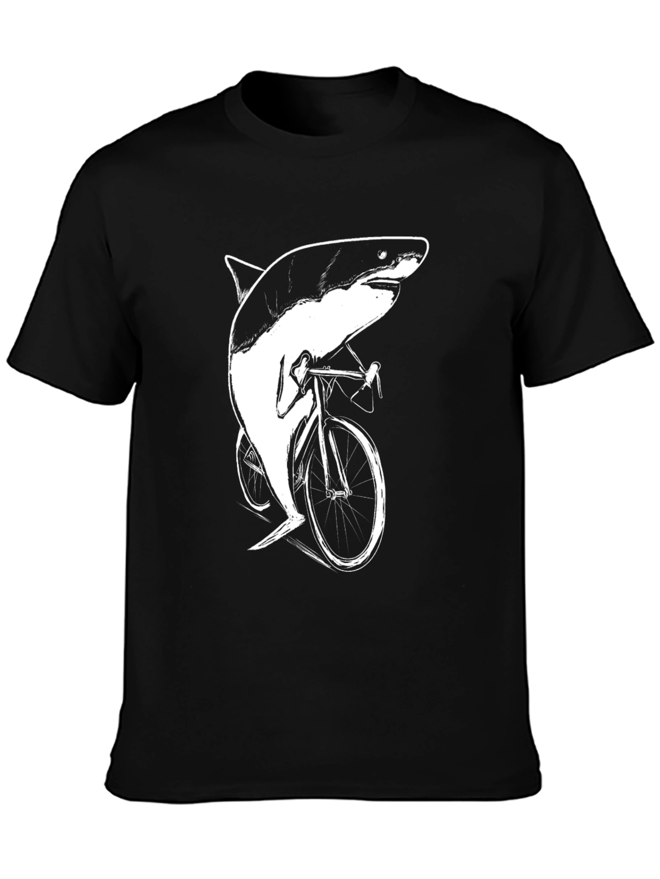 Shark on Bike Graphic Tee - Black Cotton T-Shirt