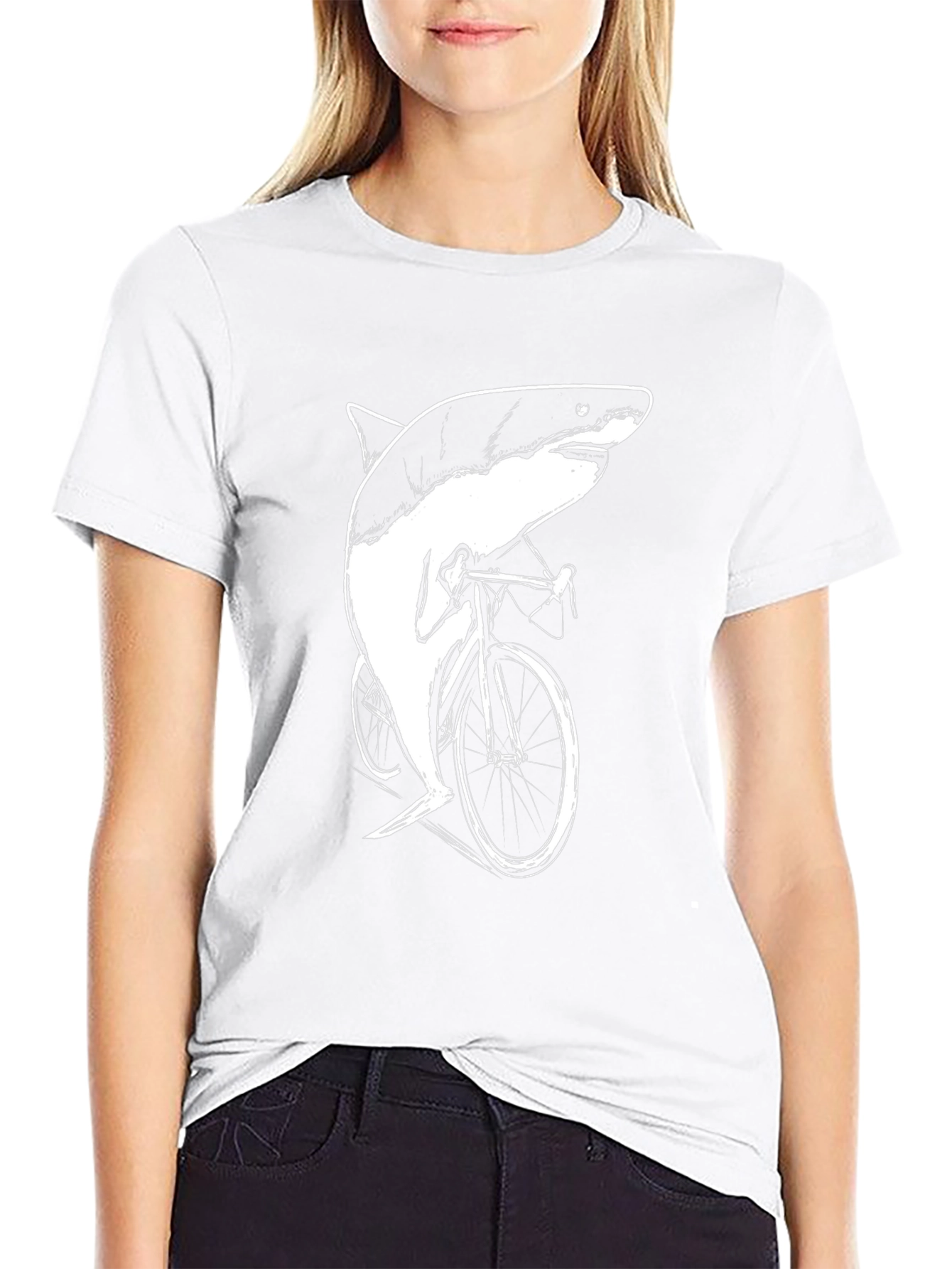 Shark on Bike Graphic Tee - Black Cotton T-Shirt