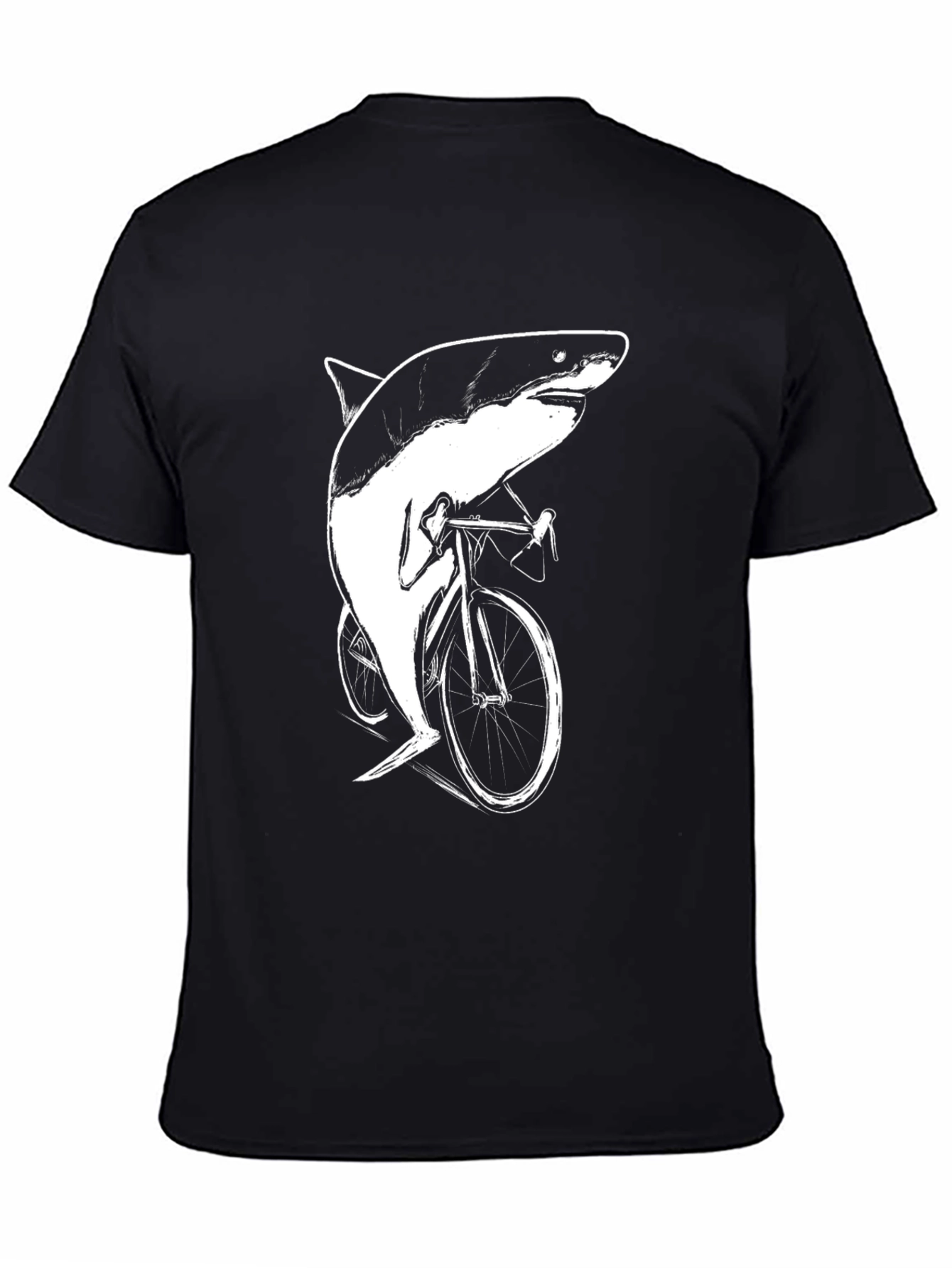 Shark on Bike Graphic Tee - Black Cotton T-Shirt
