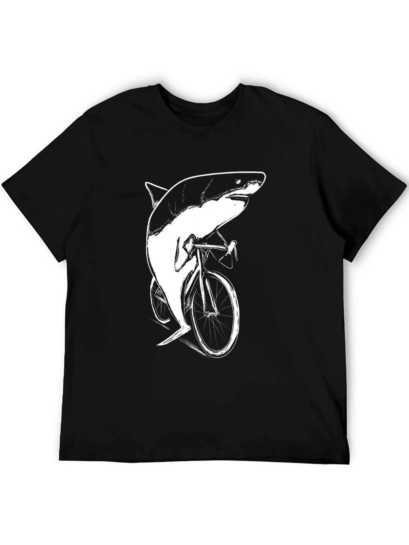 Shark on Bike Graphic Tee - Black Cotton T-Shirt