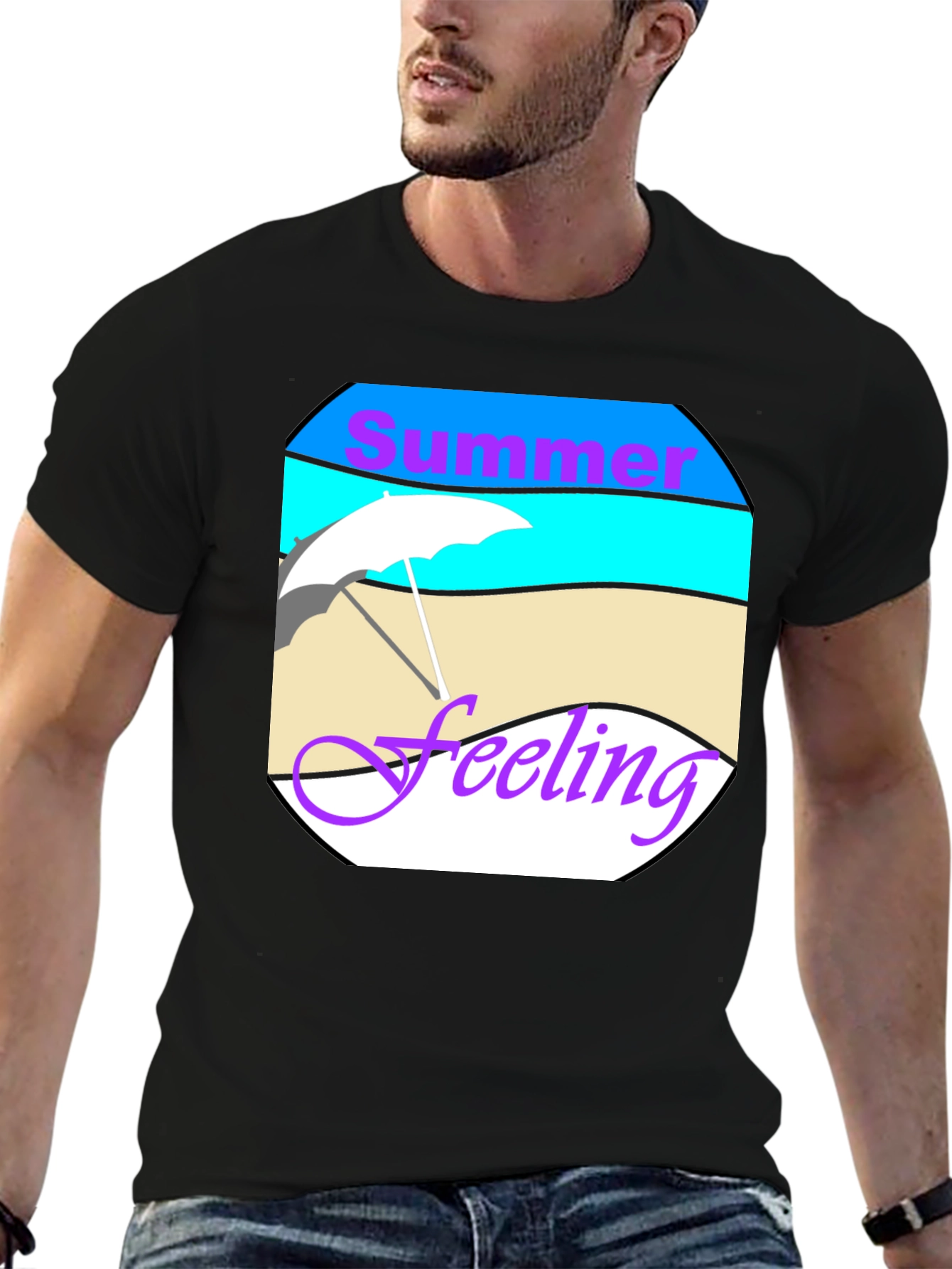 Summer Feeling Graphic Tee - Black Cotton T-Shirt