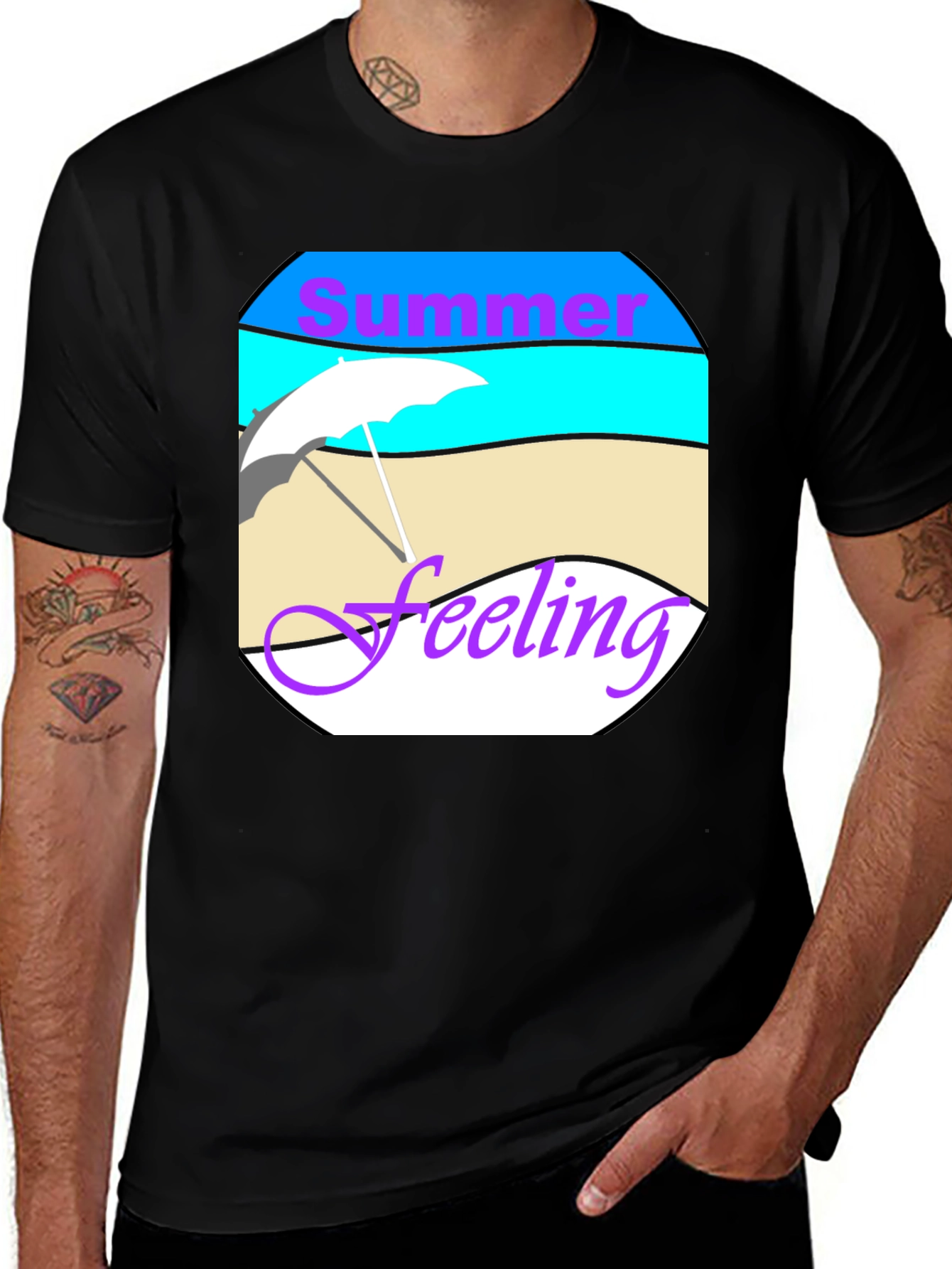 Summer Feeling Graphic Tee - Black Cotton T-Shirt