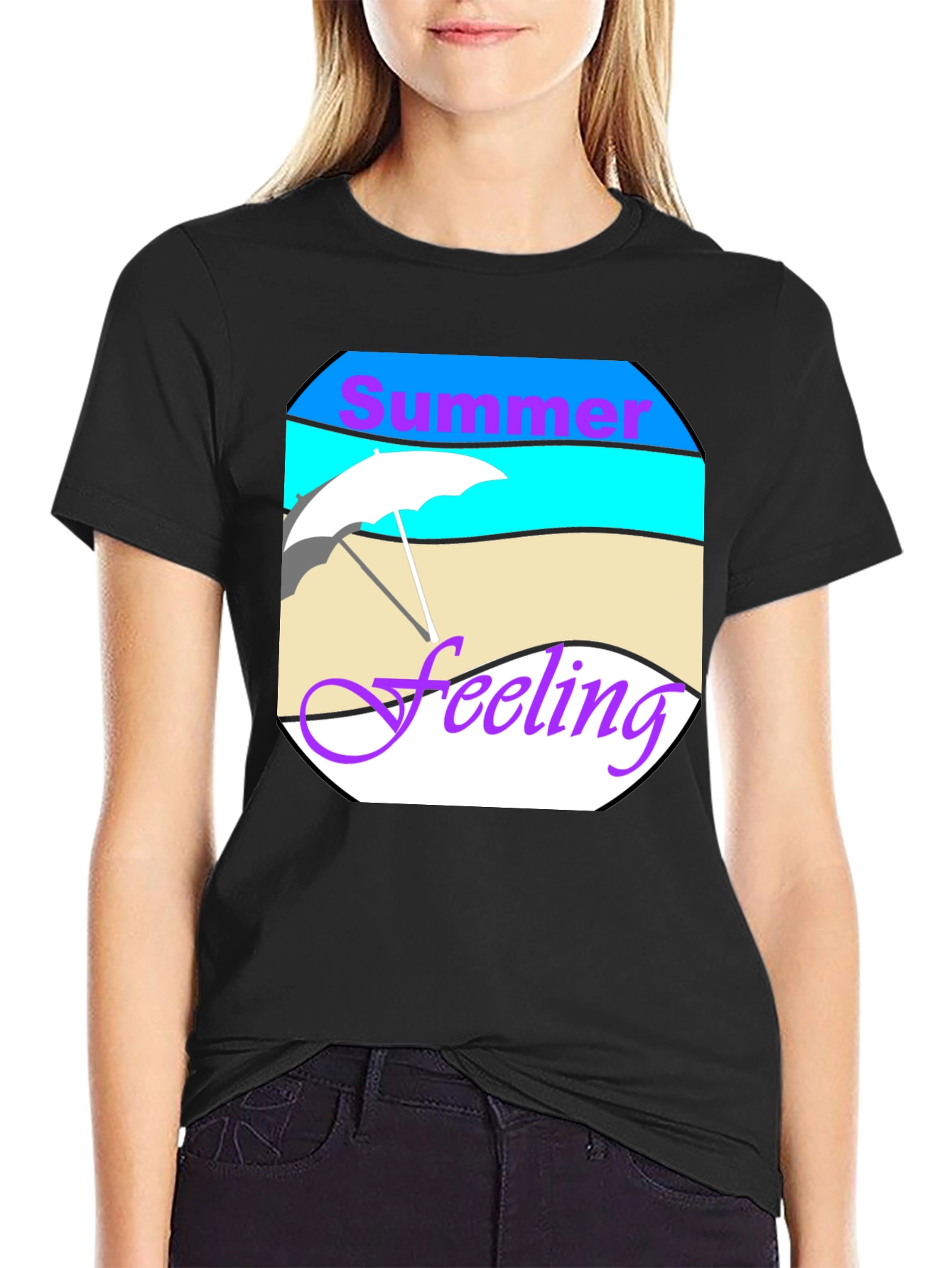 Summer Feeling Graphic Tee - Black Cotton T-Shirt