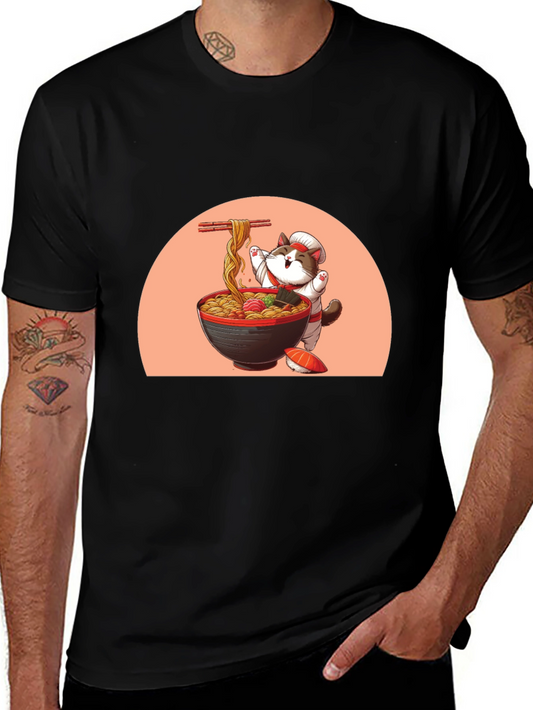 Ramen Cat Graphic Tee - Cute Anime T-Shirt