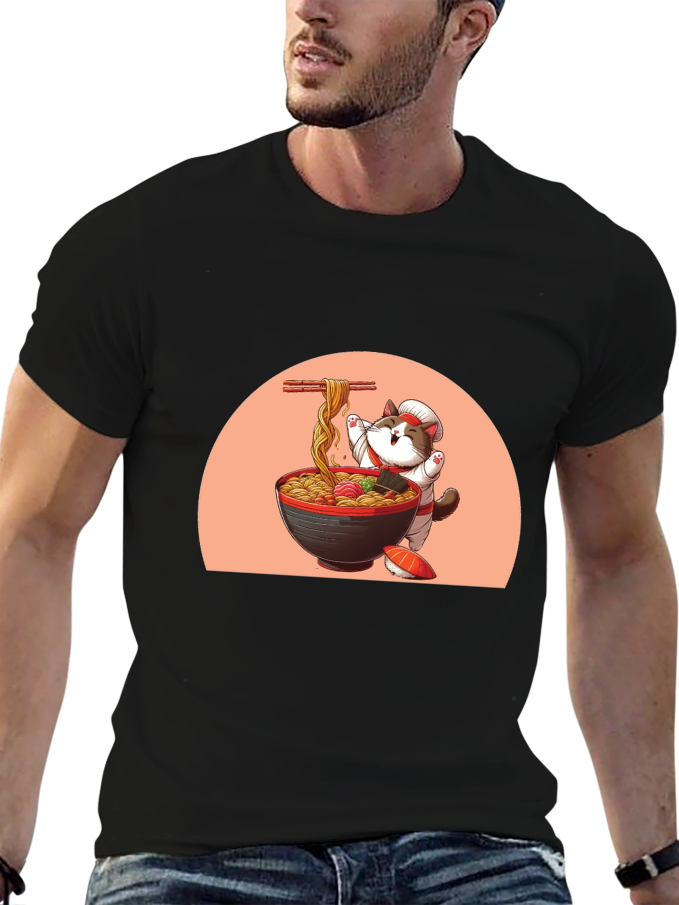 Ramen Cat Graphic Tee - Cute Anime T-Shirt