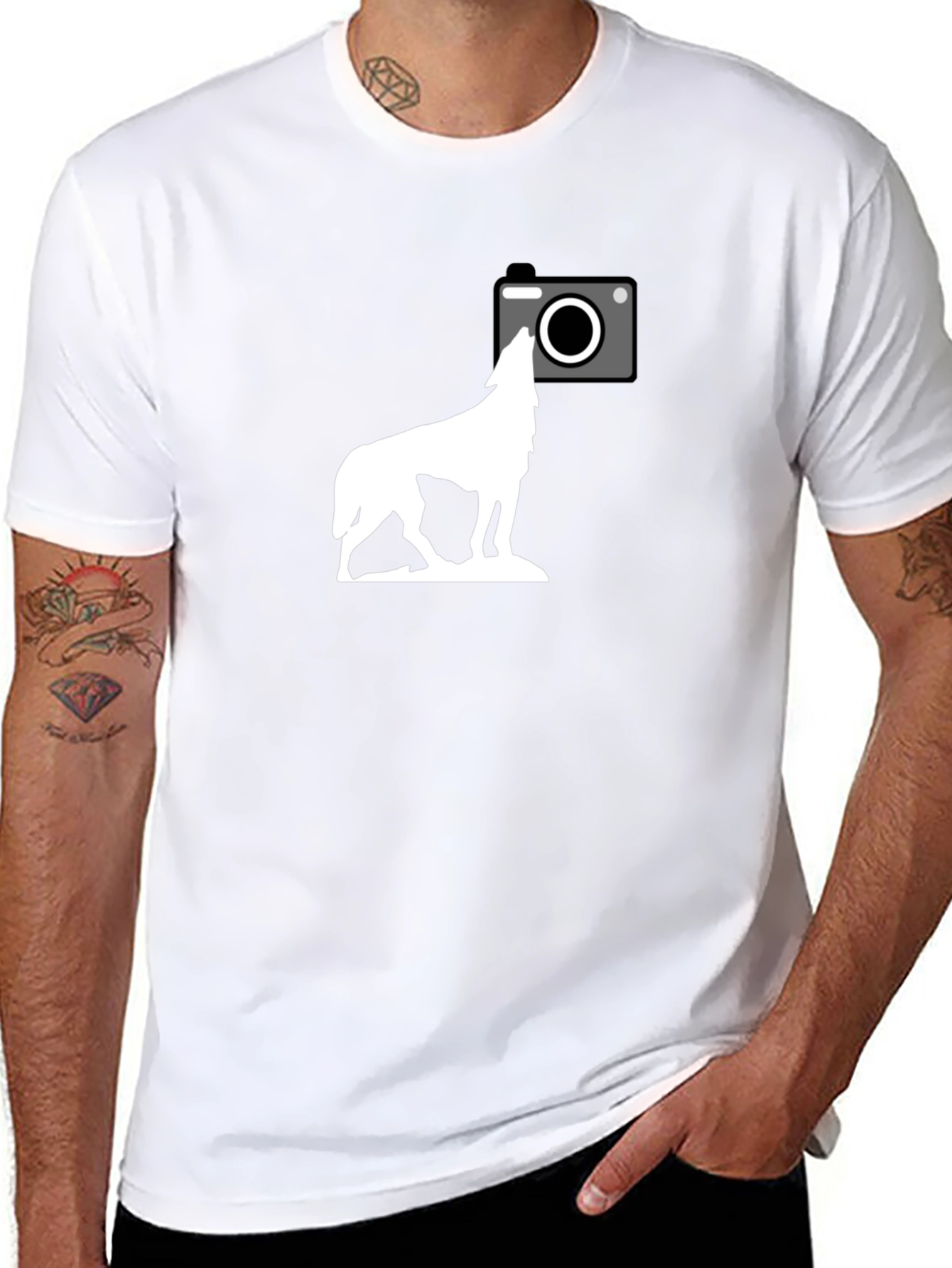 Wolf Howling T-Shirt - Cool Camera Graphic Tee