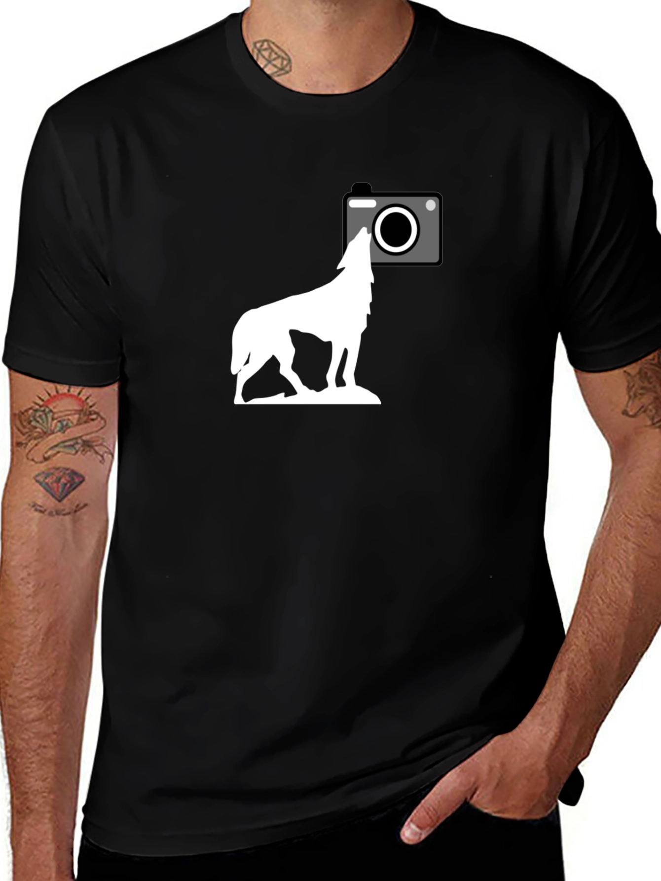 Wolf Howling T-Shirt - Cool Camera Graphic Tee