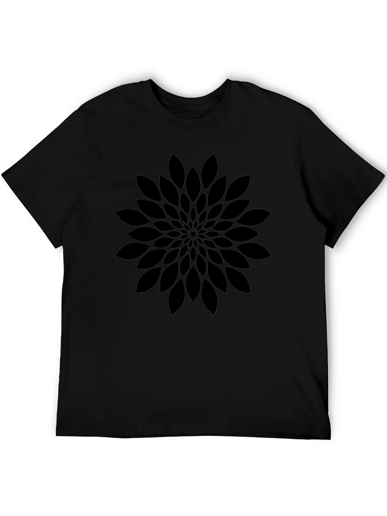 Abstract Floral Print Black Crew Neck T-Shirt