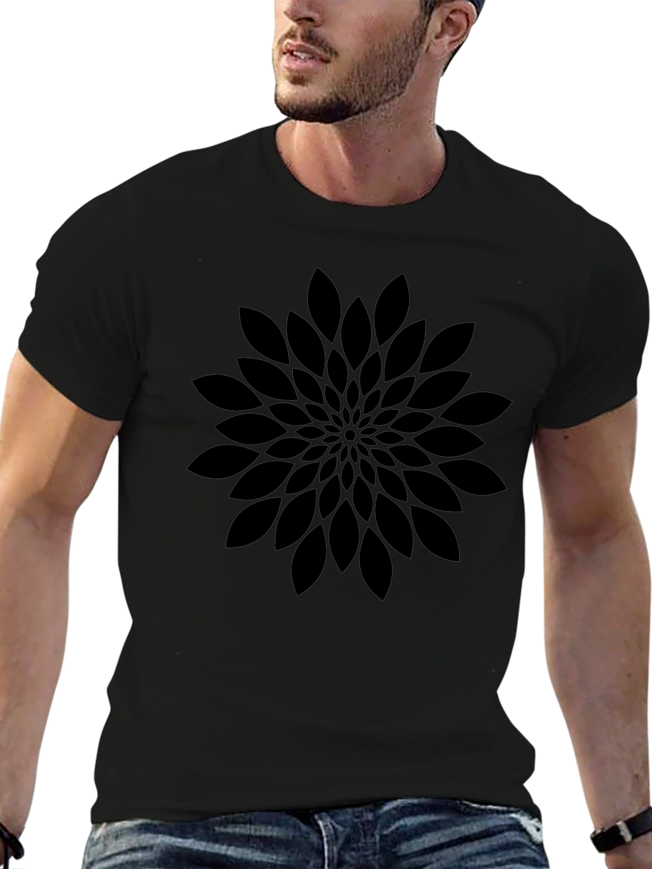 Abstract Floral Print Black Crew Neck T-Shirt