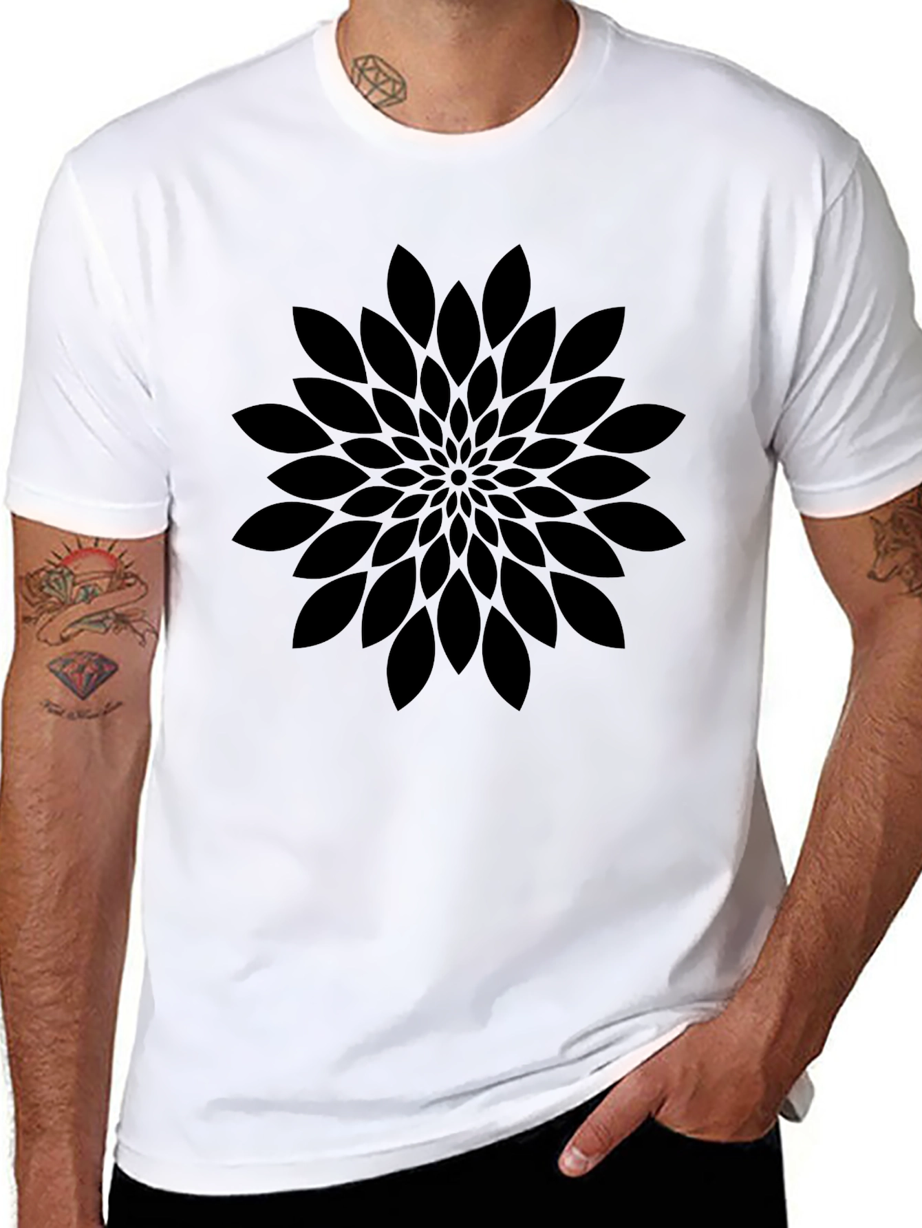 Abstract Floral Print Black Crew Neck T-Shirt