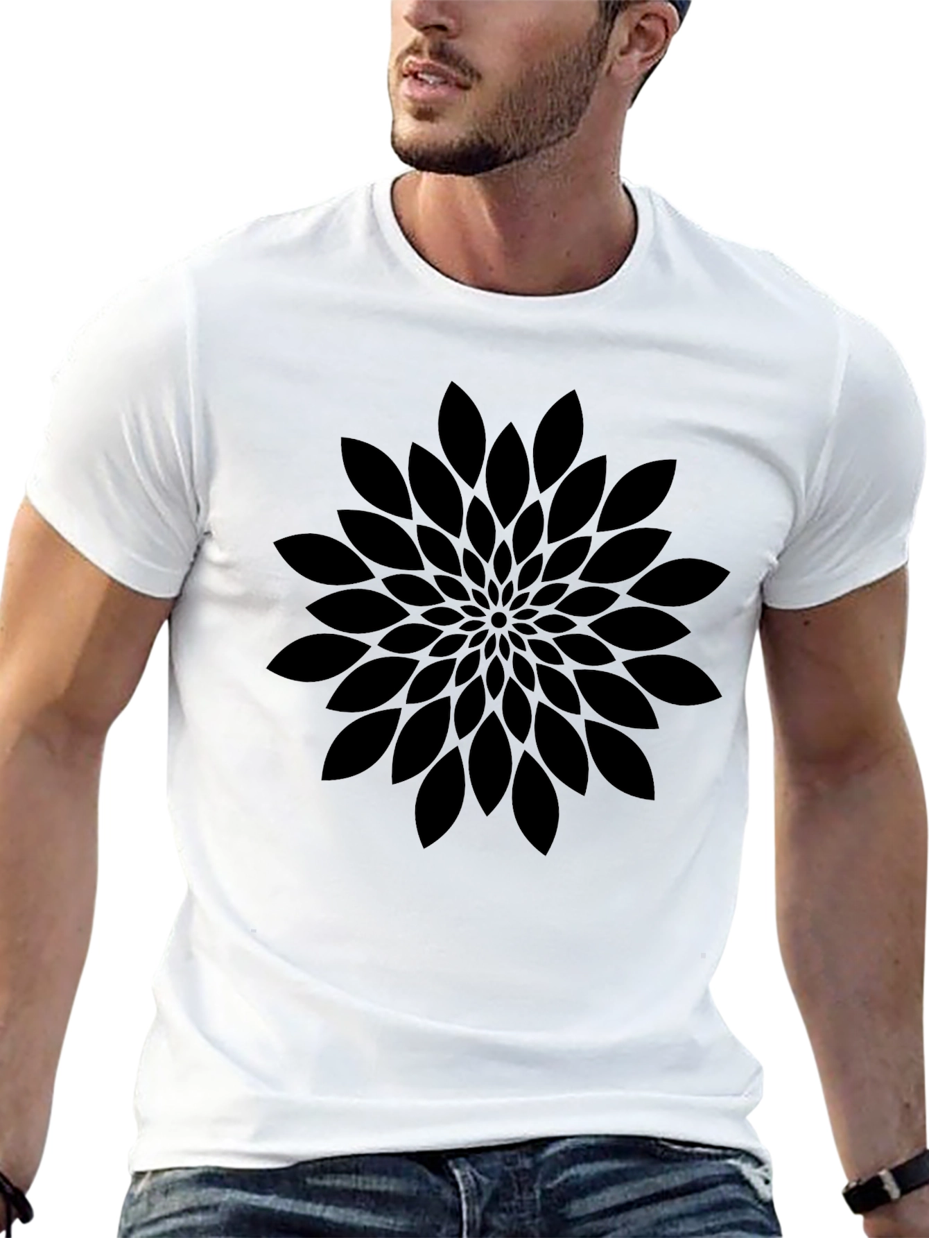 Abstract Floral Print Black Crew Neck T-Shirt