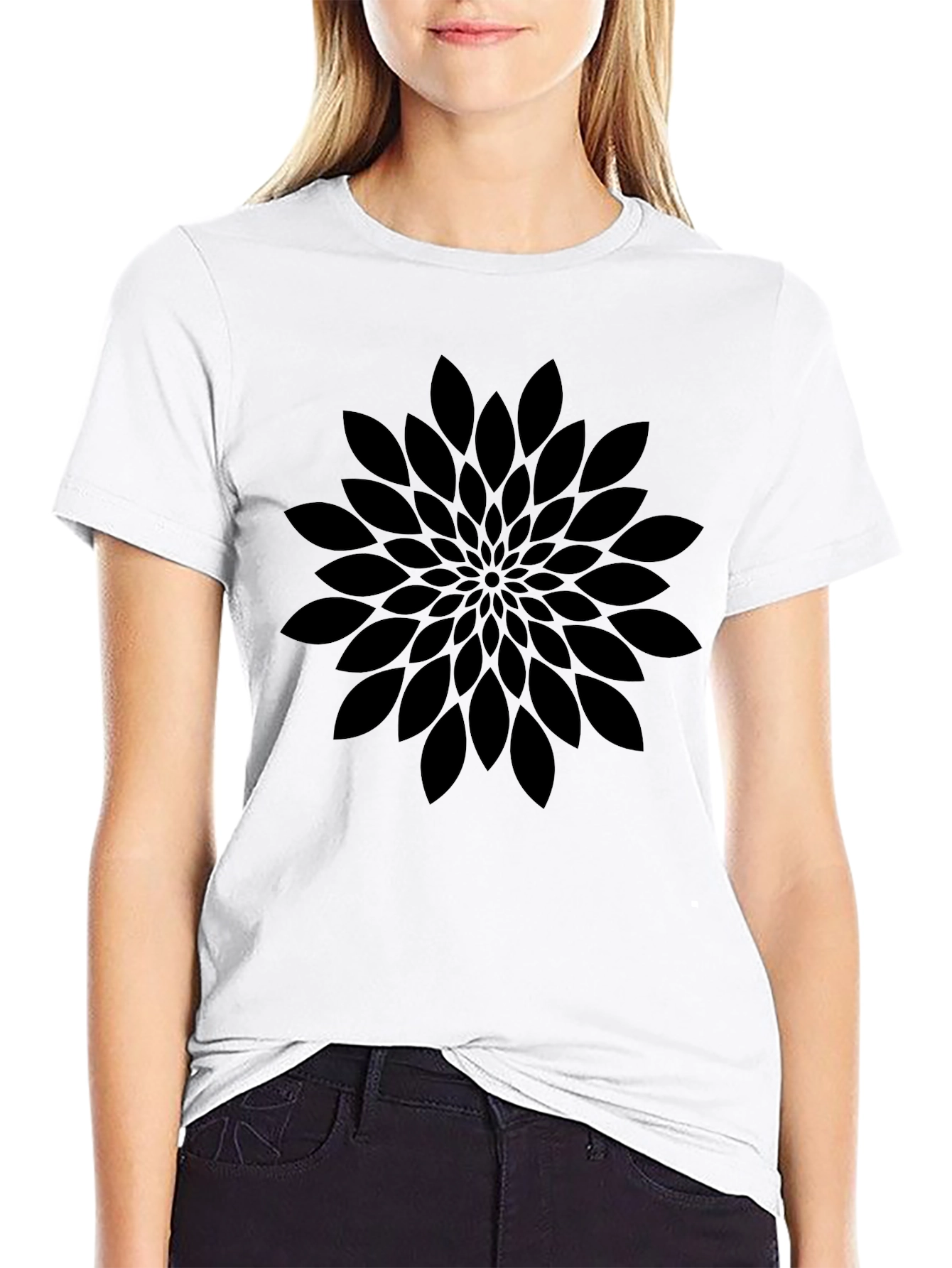 Abstract Floral Print Black Crew Neck T-Shirt