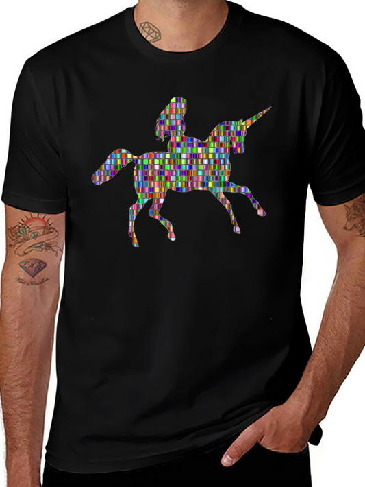 Unicorn Rider Graphic Tee - Black Cotton Blend T-Shirt