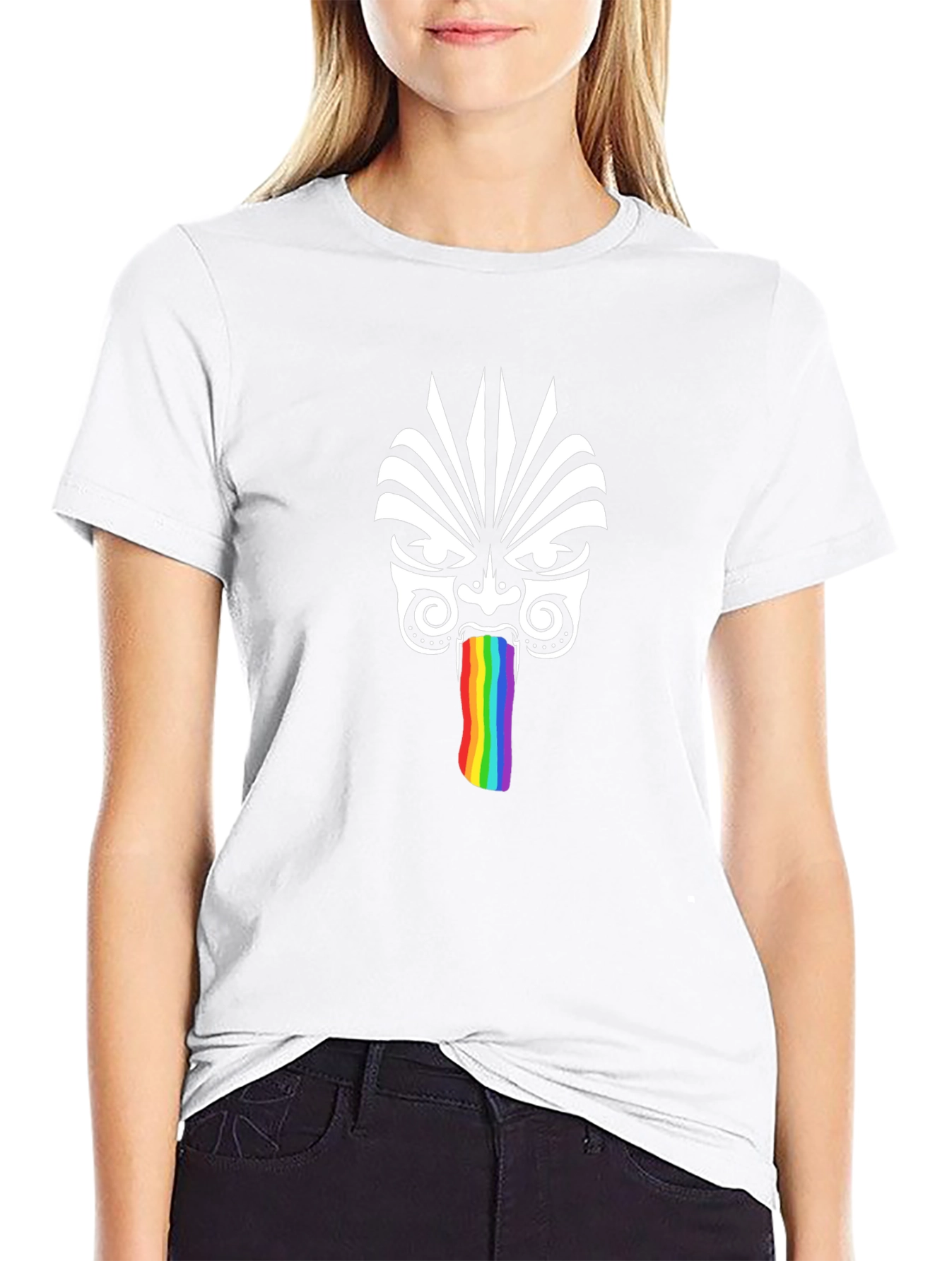 Tribal Mask Rainbow Tongue Graphic T-Shirt