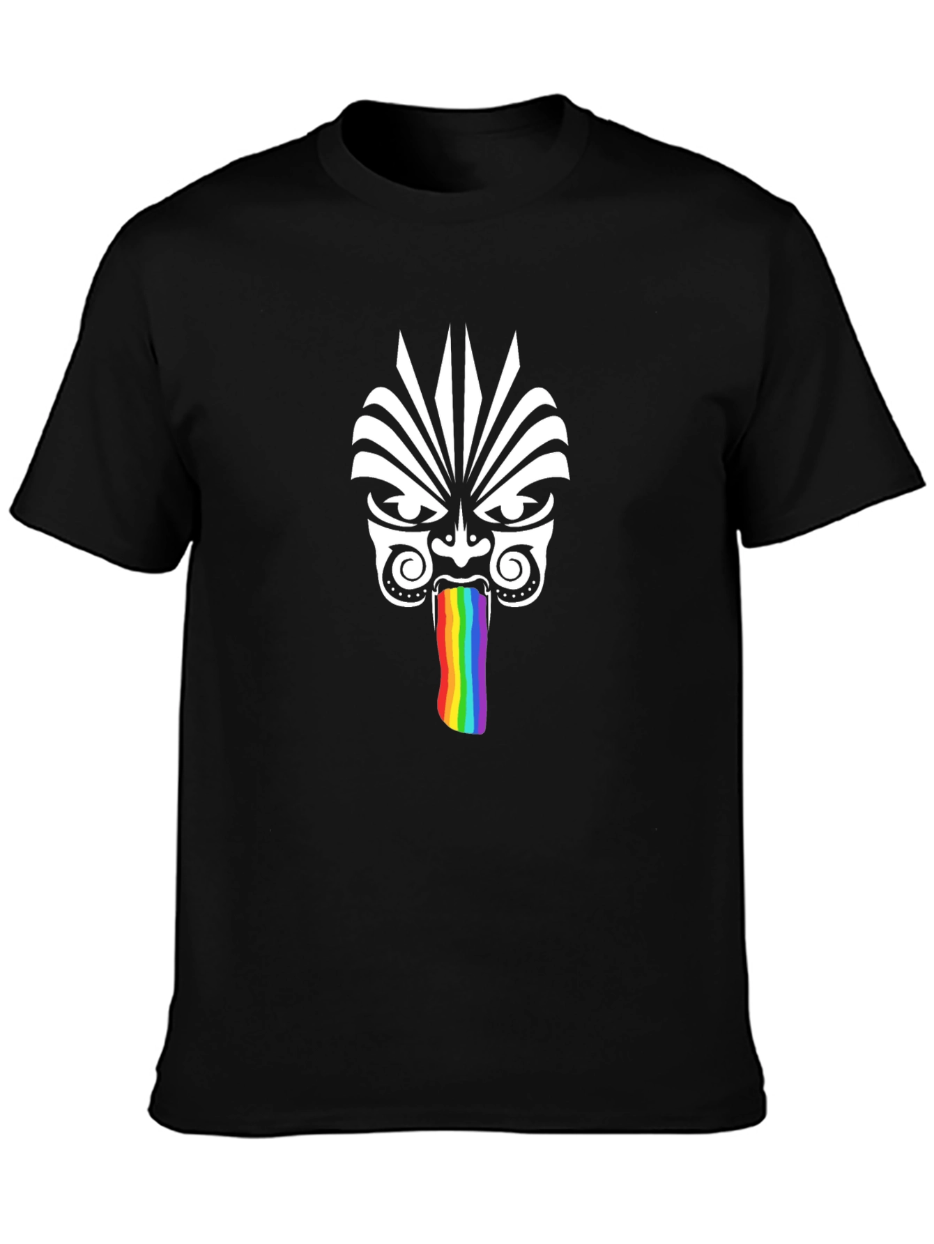 Tribal Mask Rainbow Tongue Graphic T-Shirt