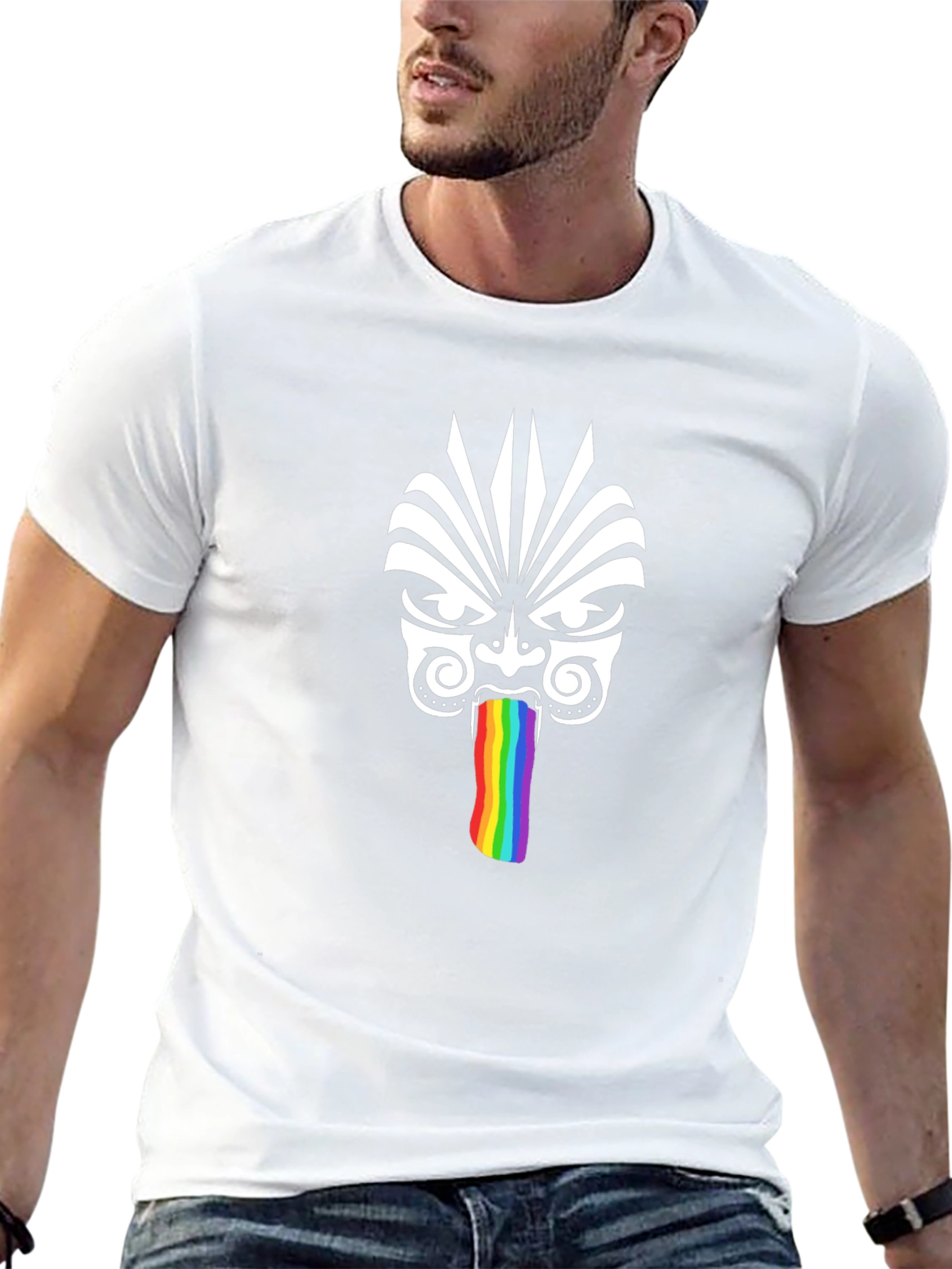 Tribal Mask Rainbow Tongue Graphic T-Shirt