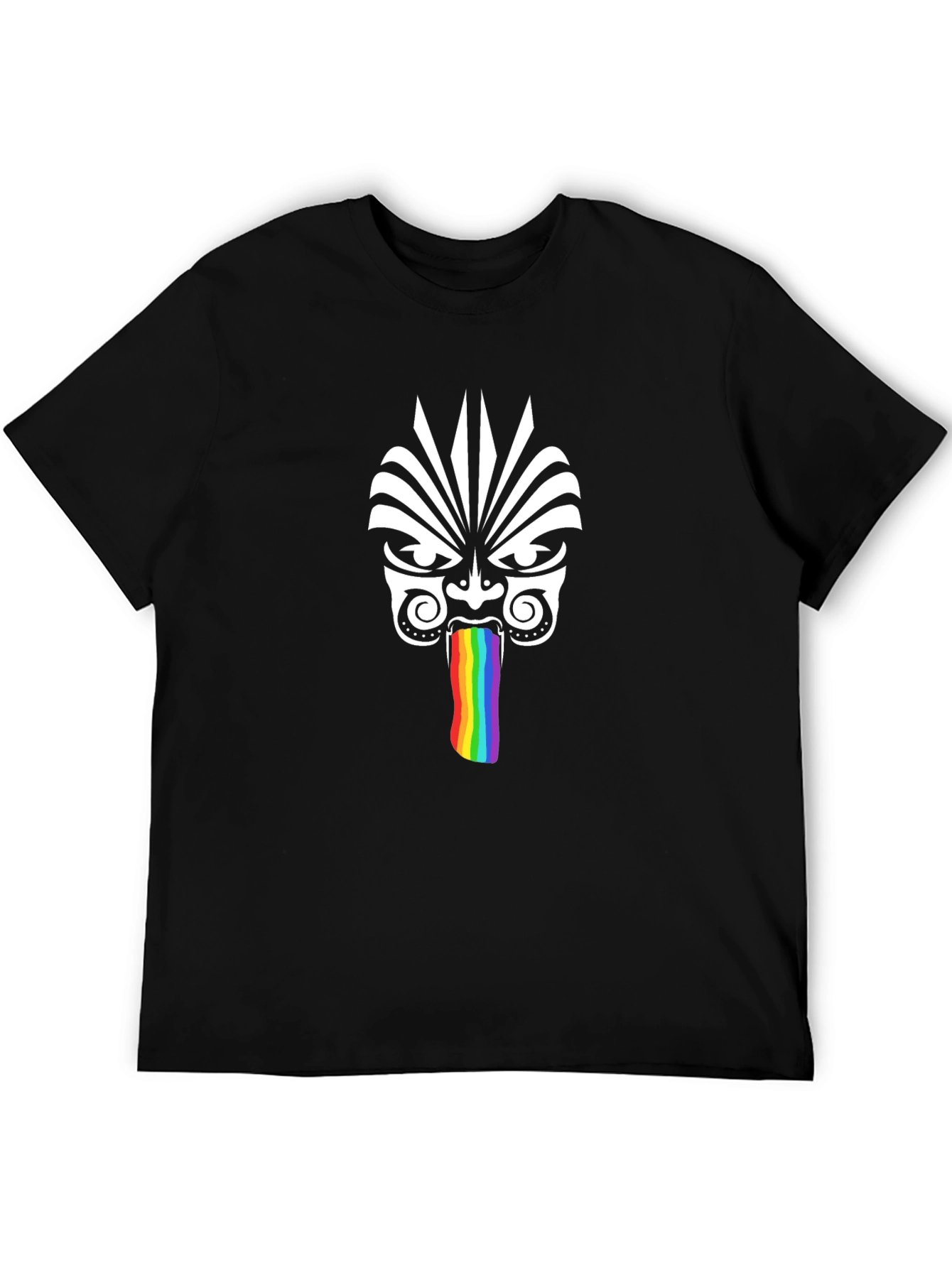 Tribal Mask Rainbow Tongue Graphic T-Shirt