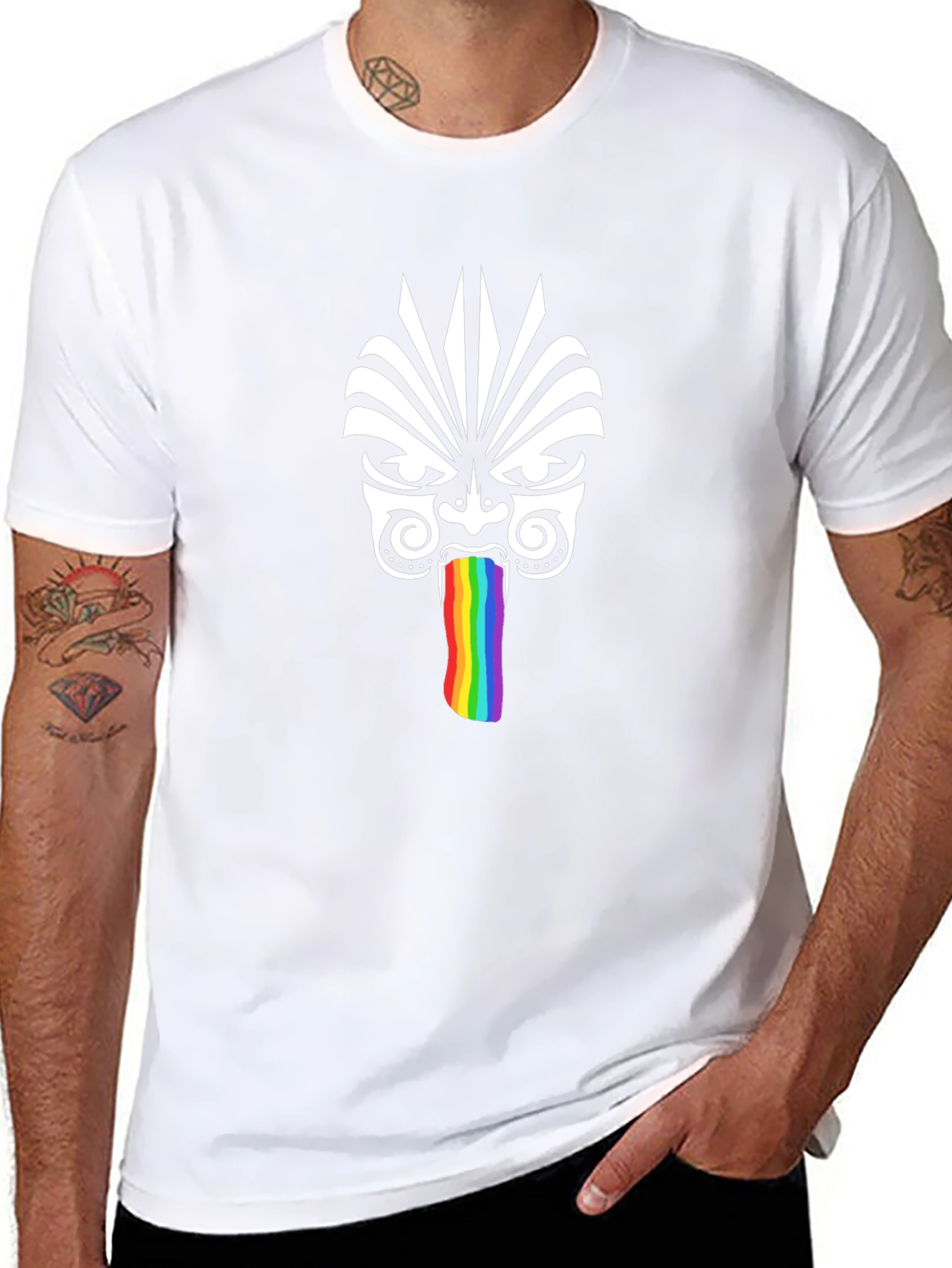 Tribal Mask Rainbow Tongue Graphic T-Shirt
