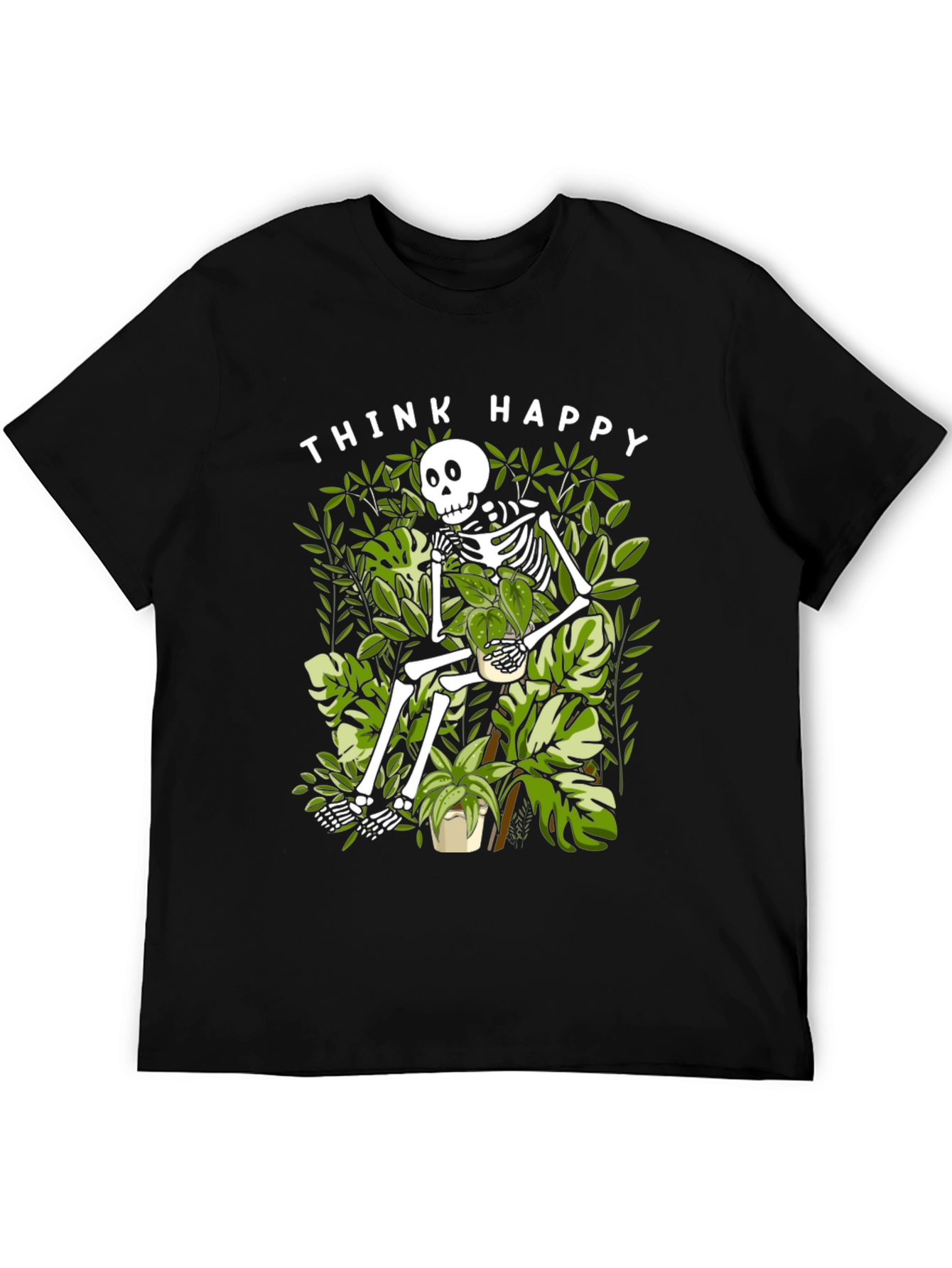 Think Happy Skeleton Plant Lover T-Shirt