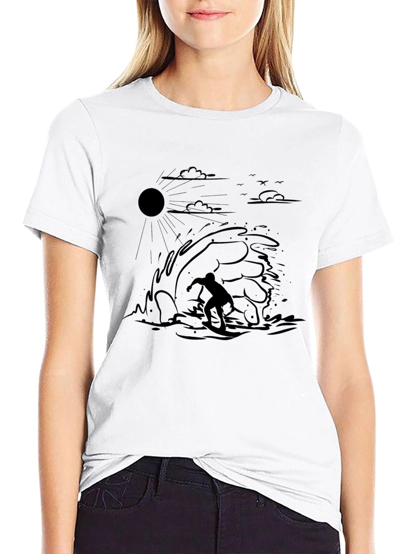 Surfer Wave Graphic Black T-Shirt