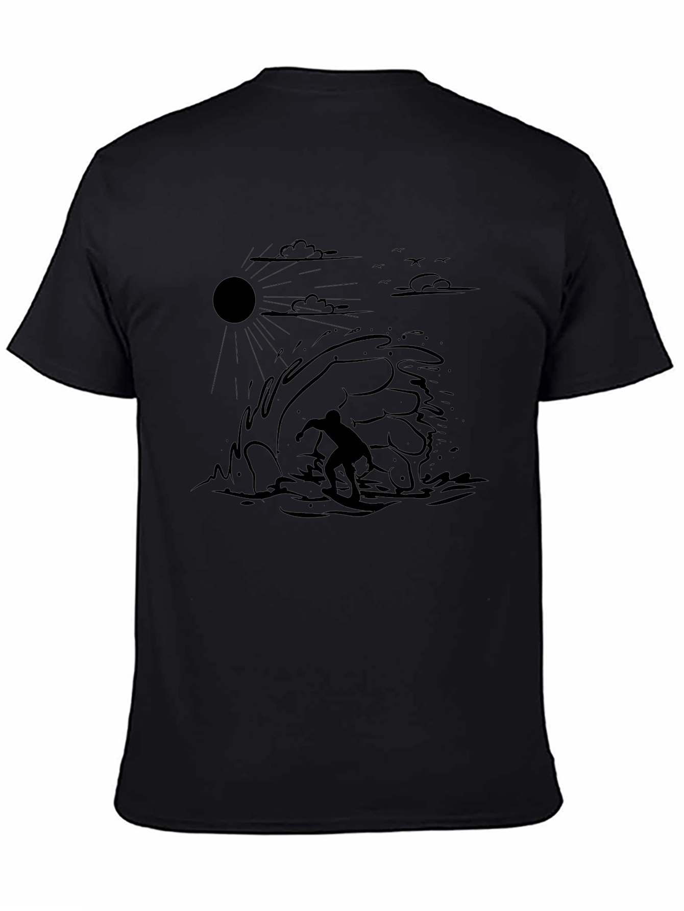 Surfer Wave Graphic Black T-Shirt