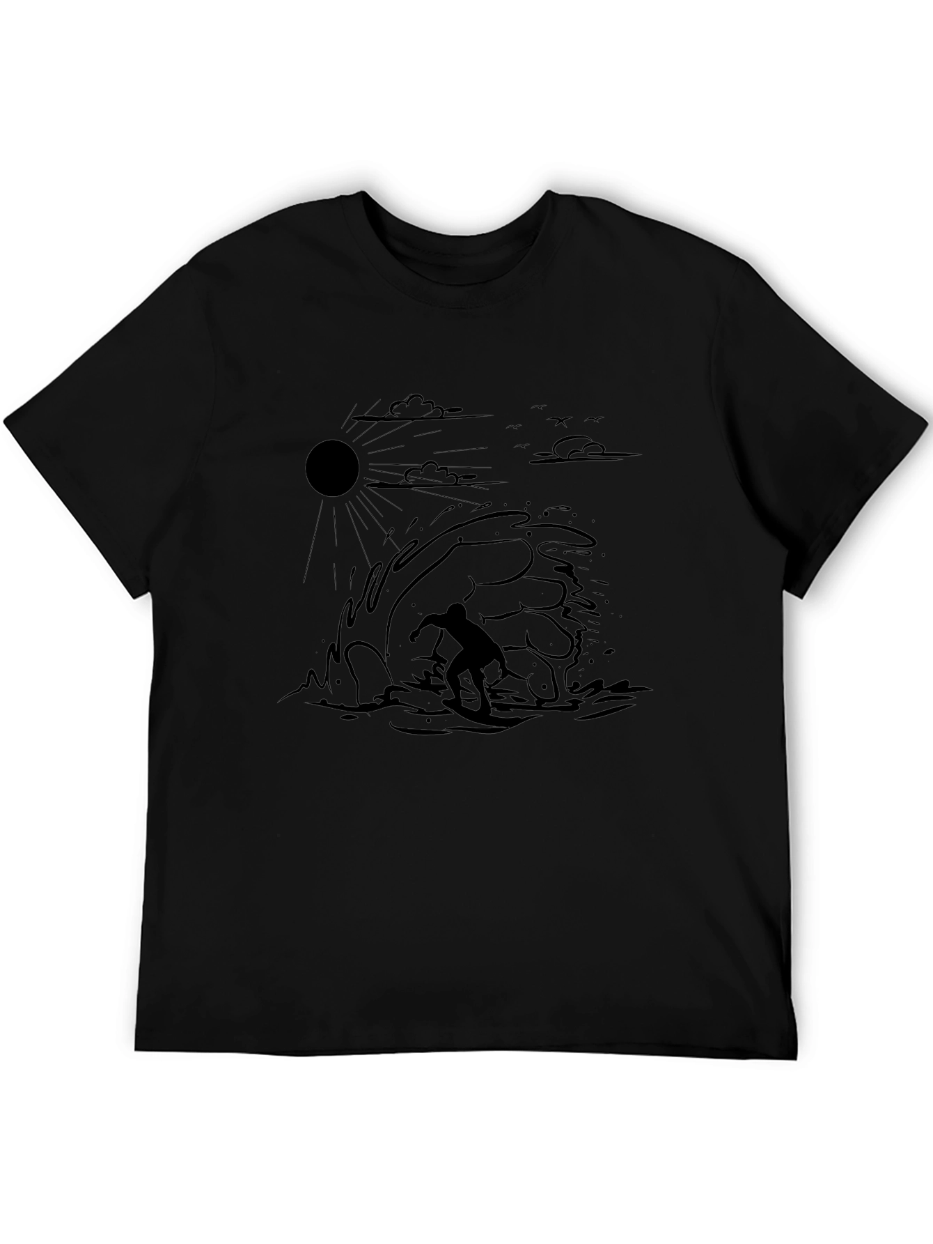 Surfer Wave Graphic Black T-Shirt