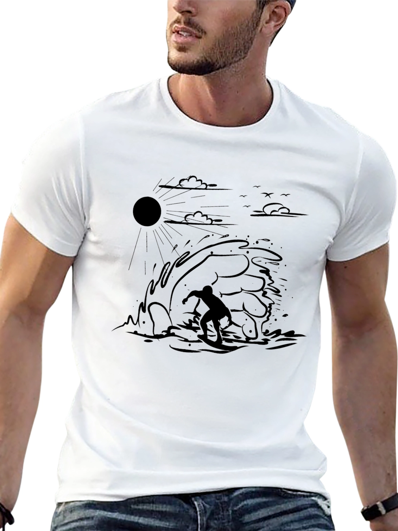 Surfer Wave Graphic Black T-Shirt
