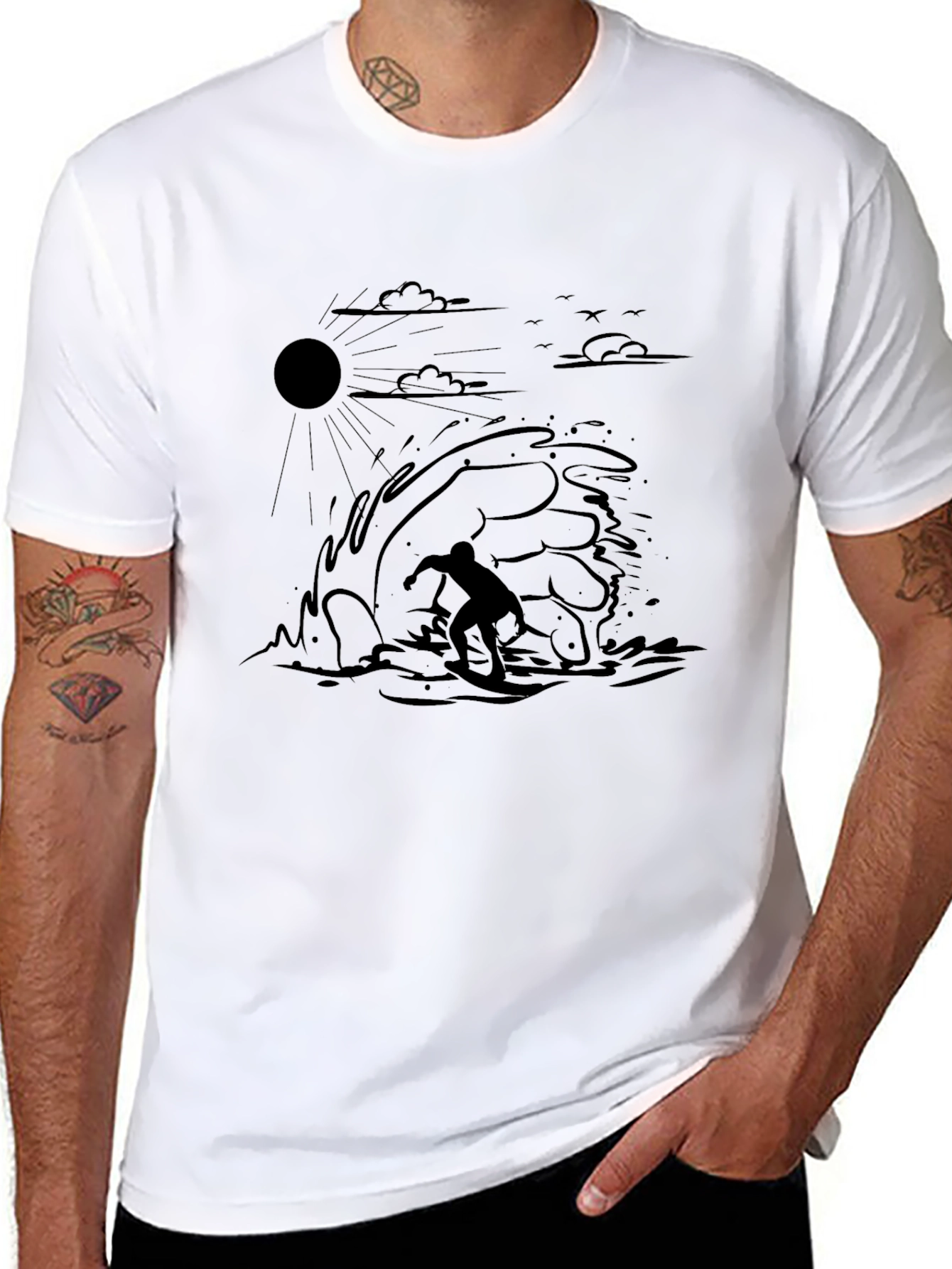 Surfer Wave Graphic Black T-Shirt