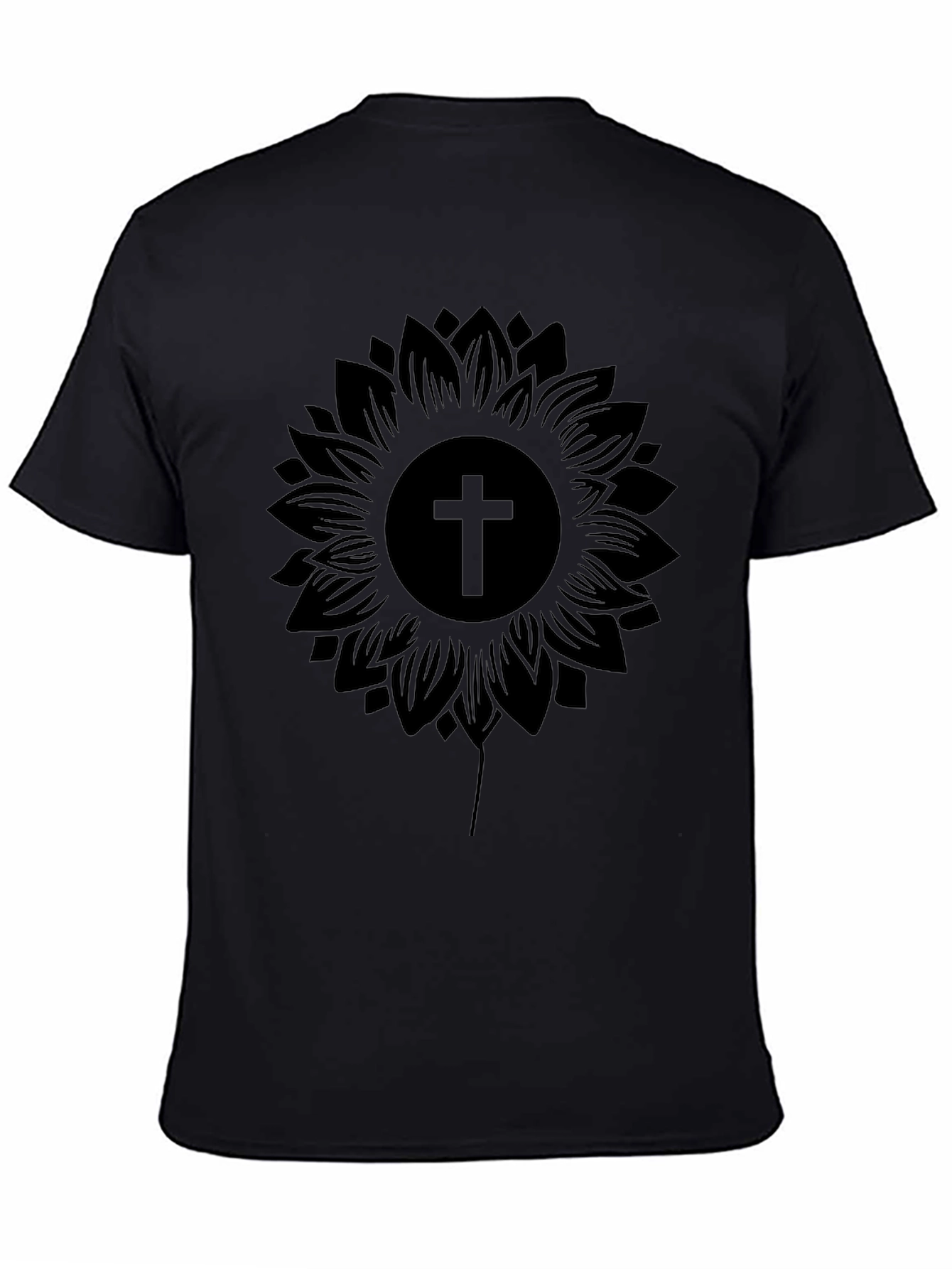 Sunflower Cross Graphic Black T-Shirt
