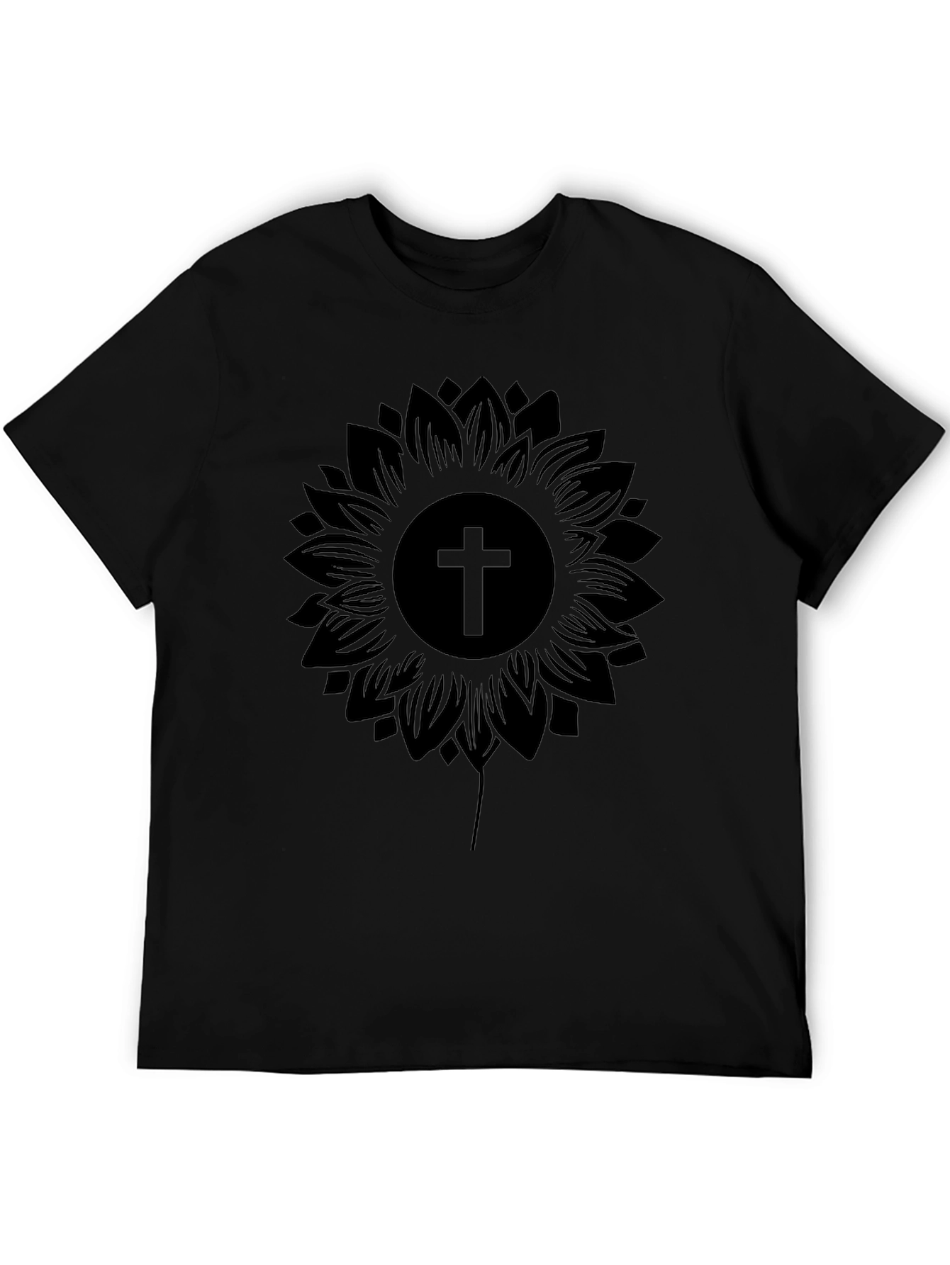 Sunflower Cross Graphic Black T-Shirt