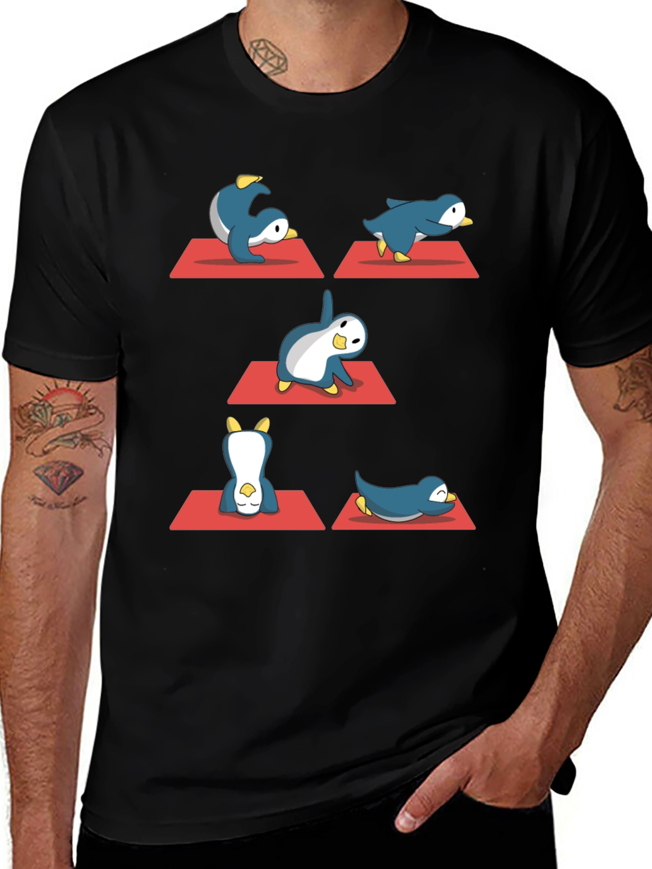 Yoga Penguin Black T-Shirt