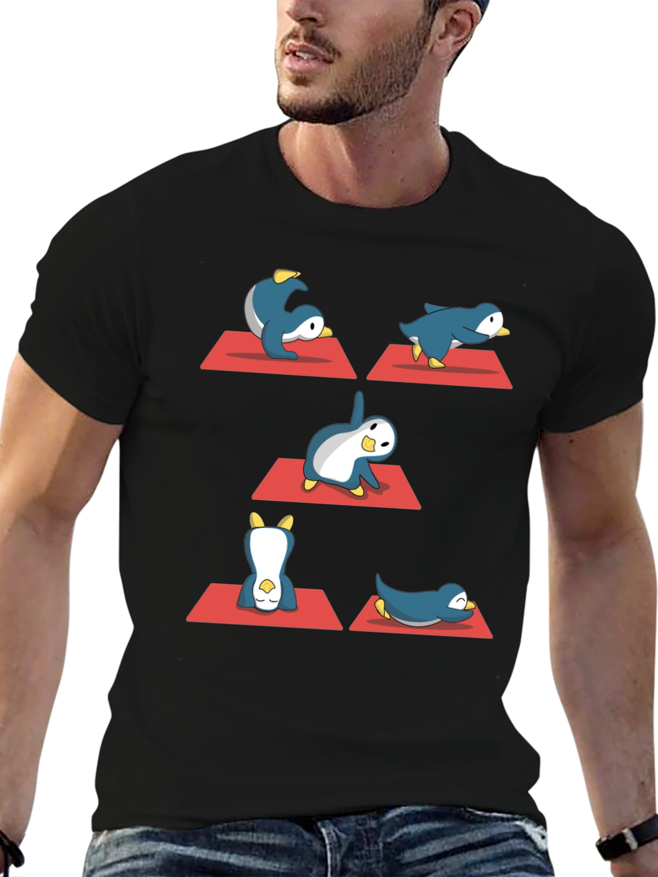 Yoga Penguin Black T-Shirt