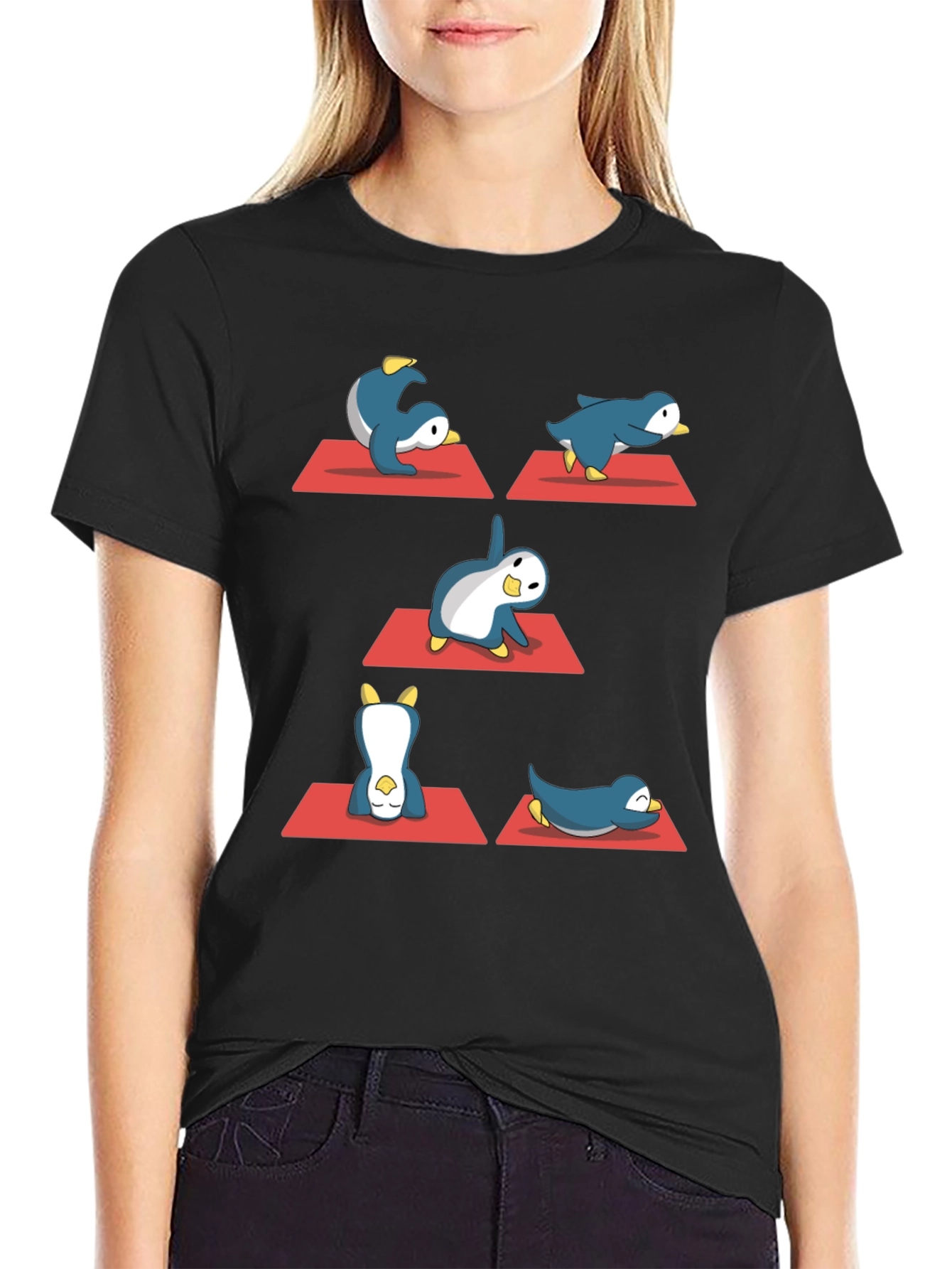 Yoga Penguin Black T-Shirt