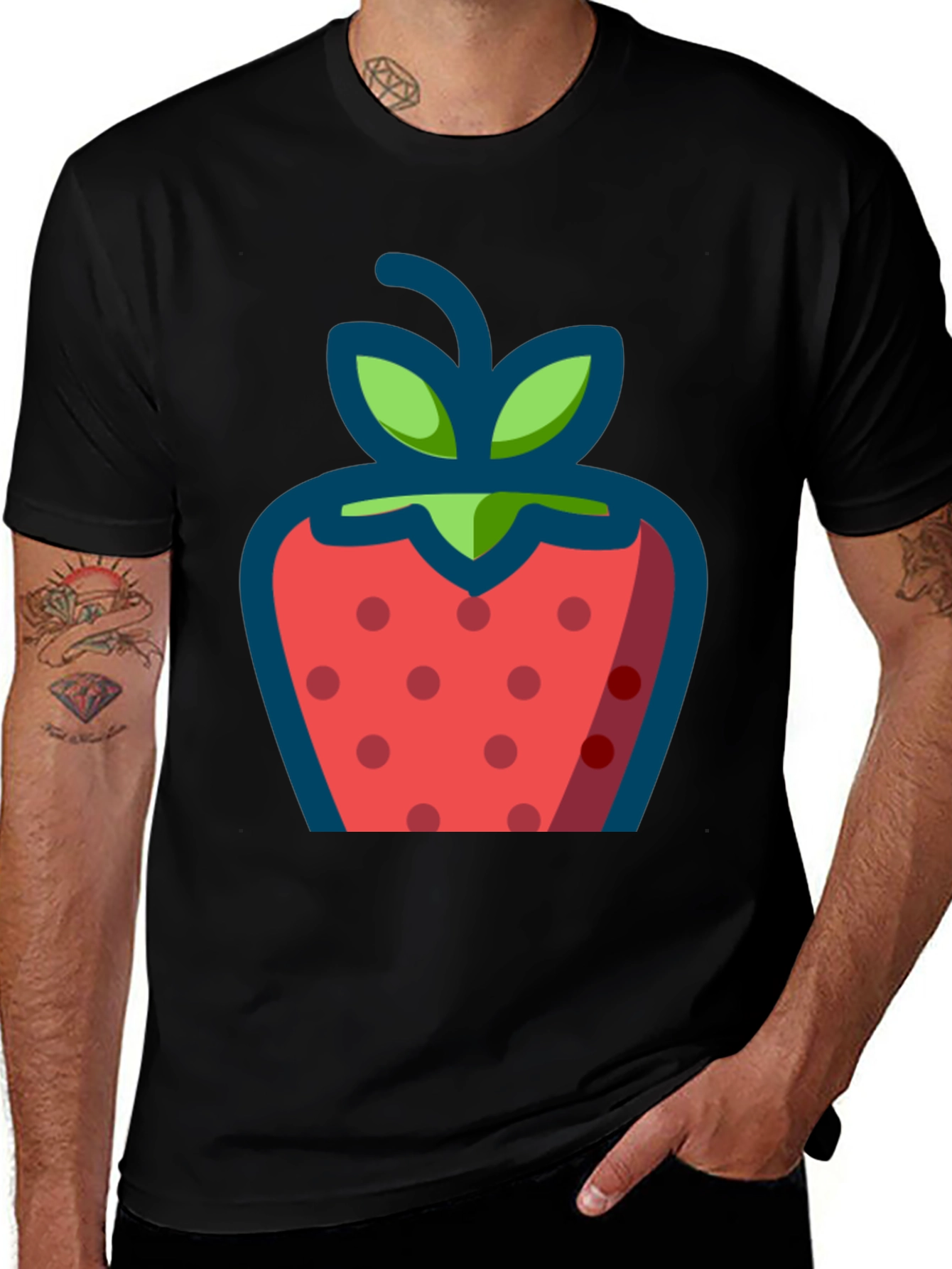 Strawberry Graphic Black T-Shirt - Casual Style