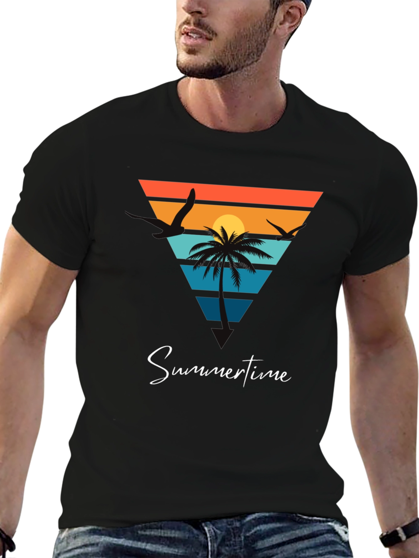 Summertime Beach Scene Graphic Tee - Black