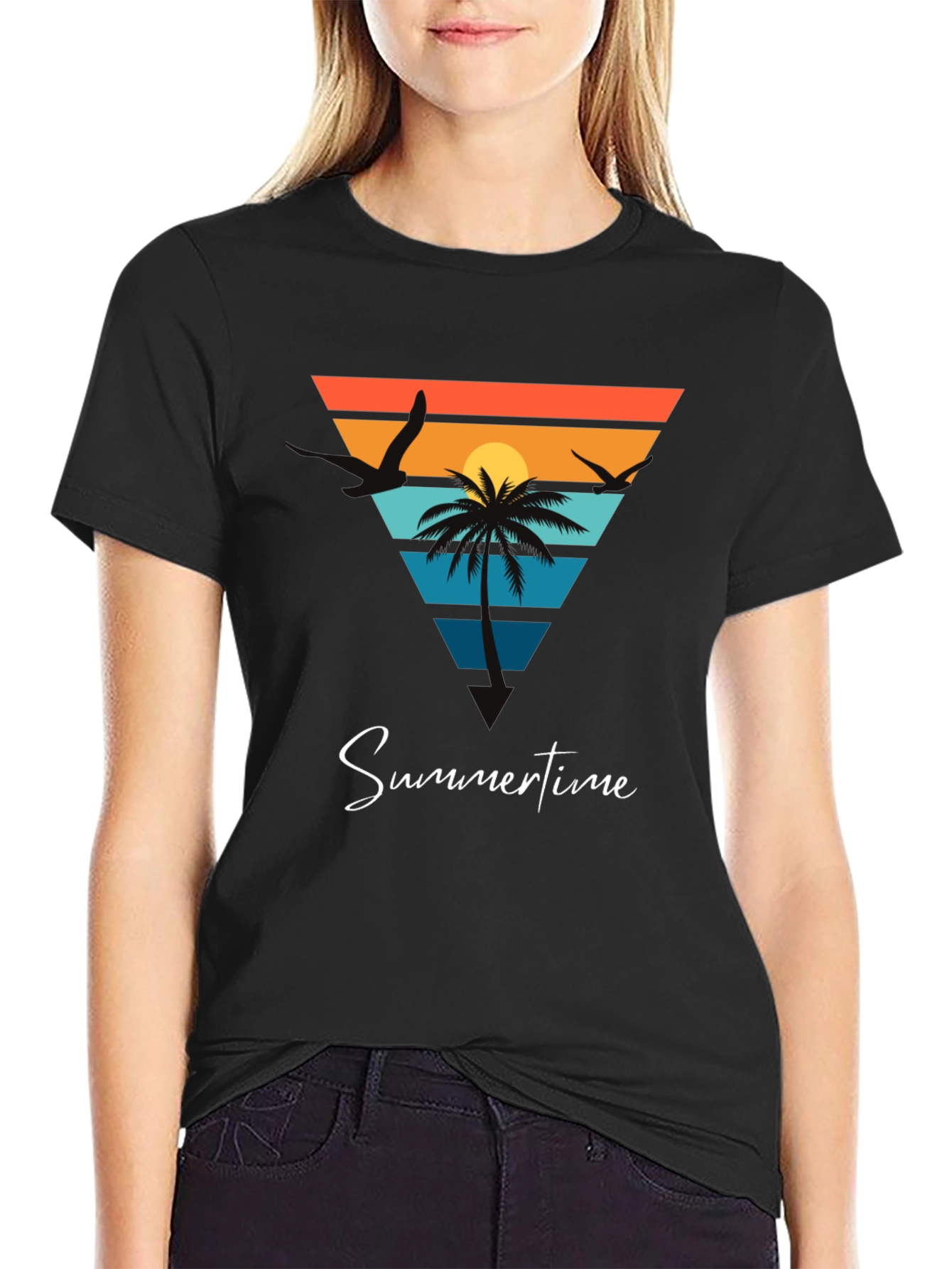 Summertime Beach Scene Graphic Tee - Black