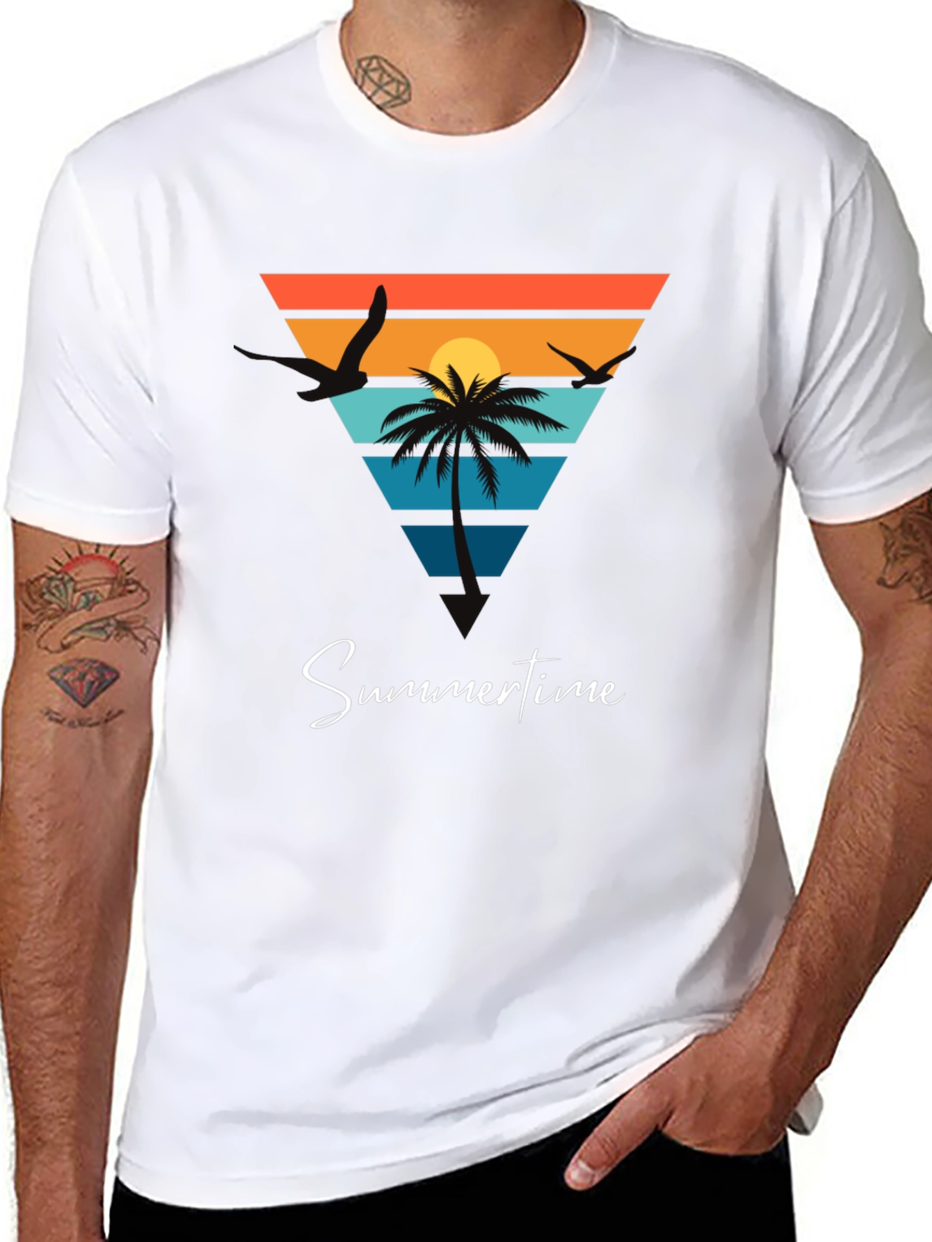 Summertime Beach Scene Graphic Tee - Black