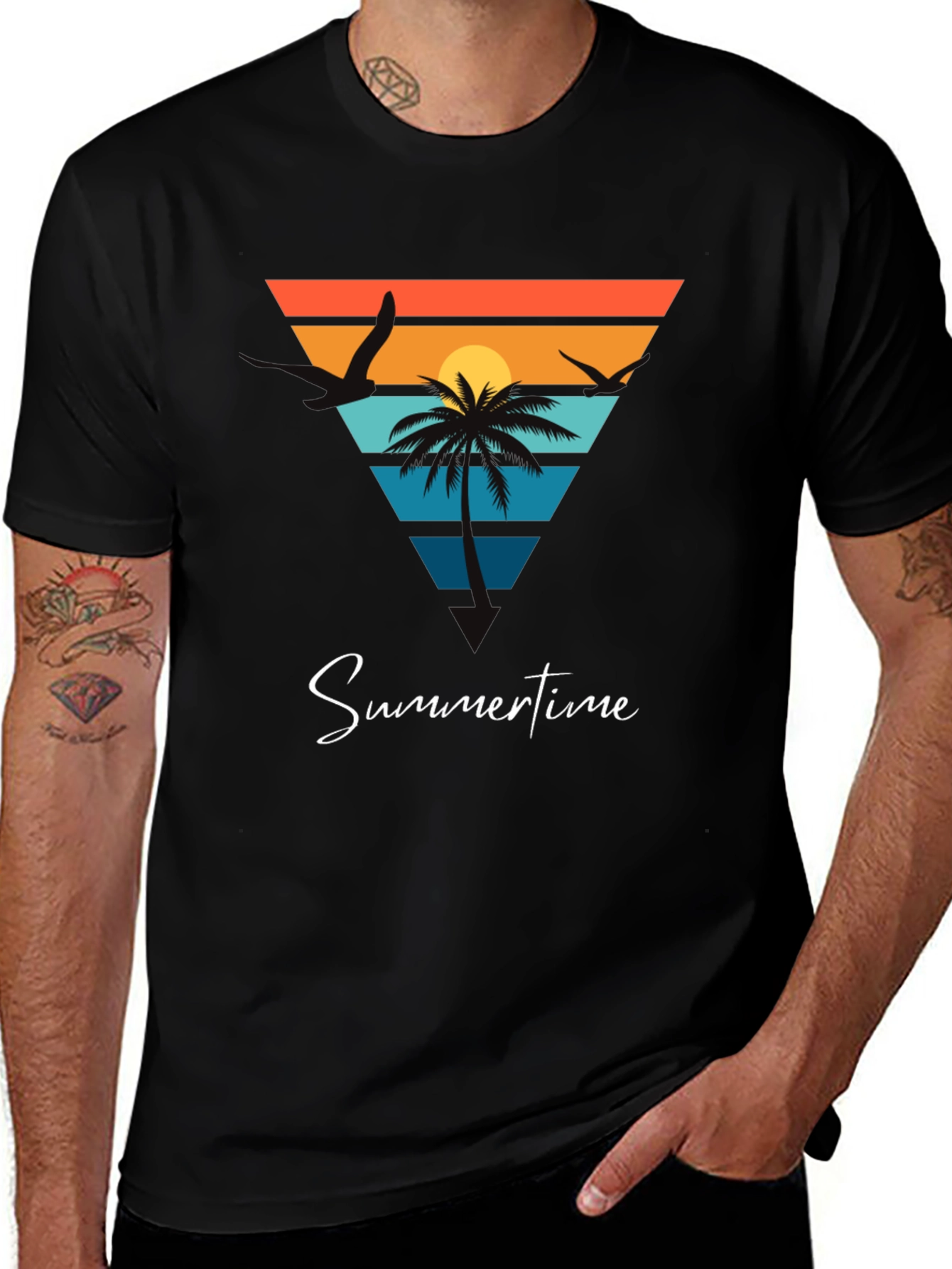 Summertime Beach Scene Graphic Tee - Black
