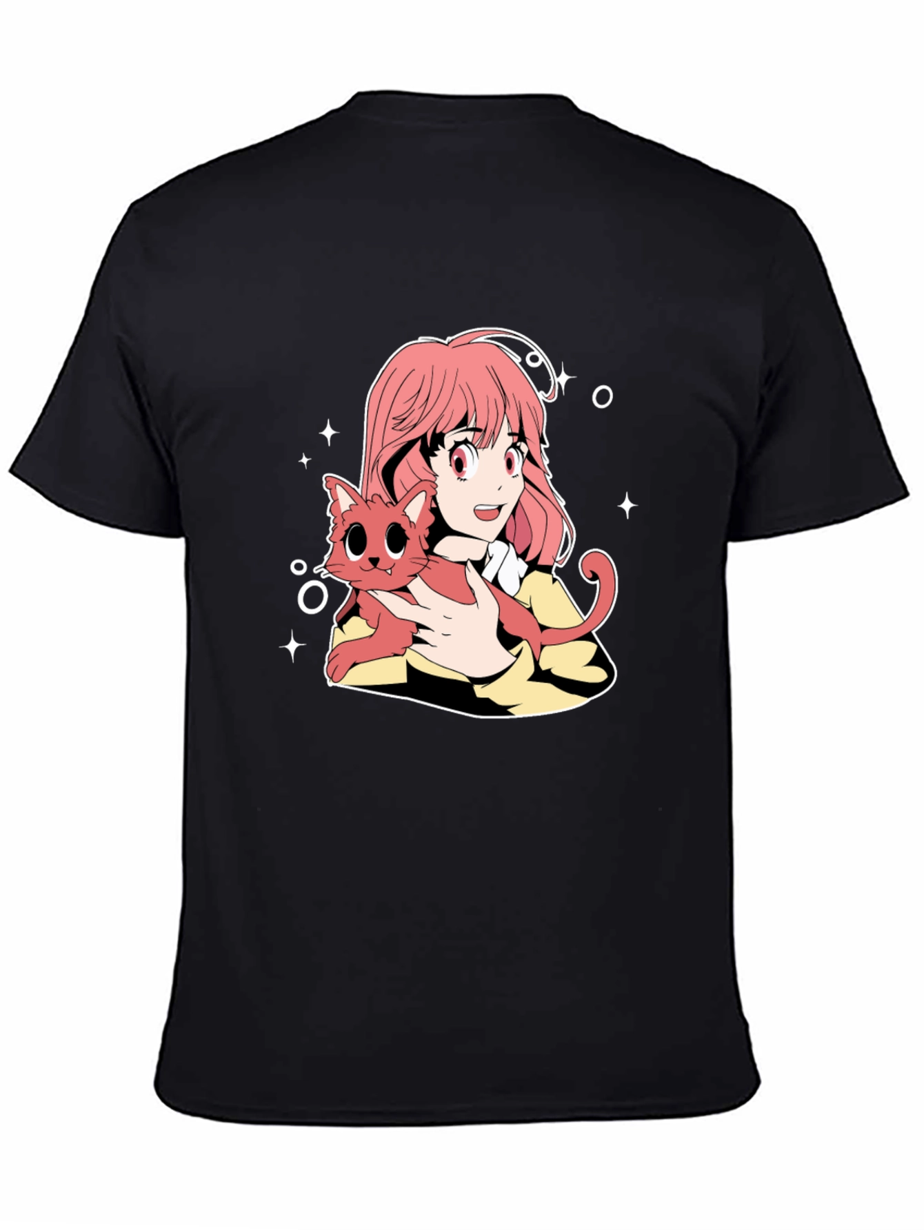 Anime Girl and Cat Graphic T-Shirt