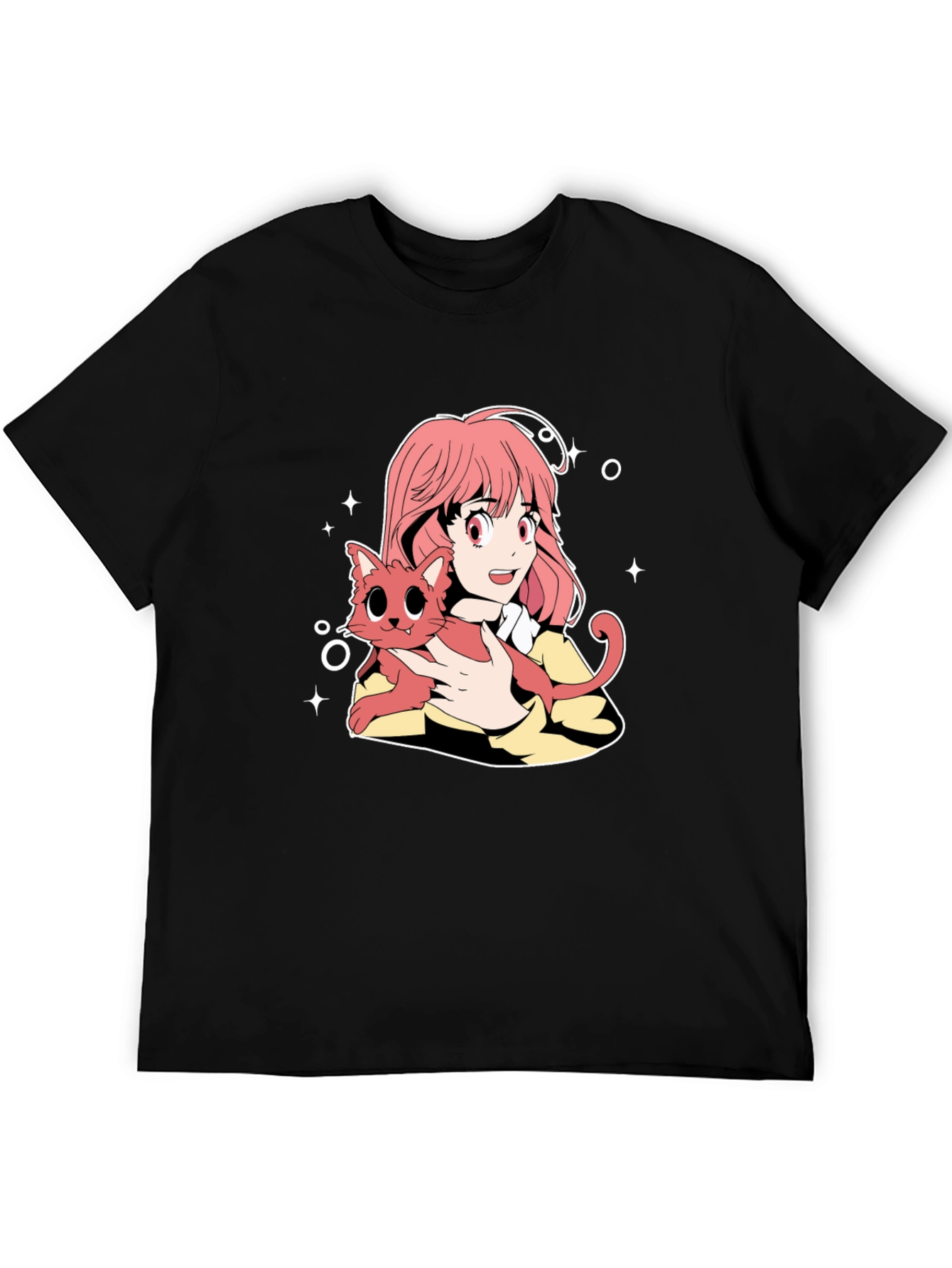 Anime Girl and Cat Graphic T-Shirt