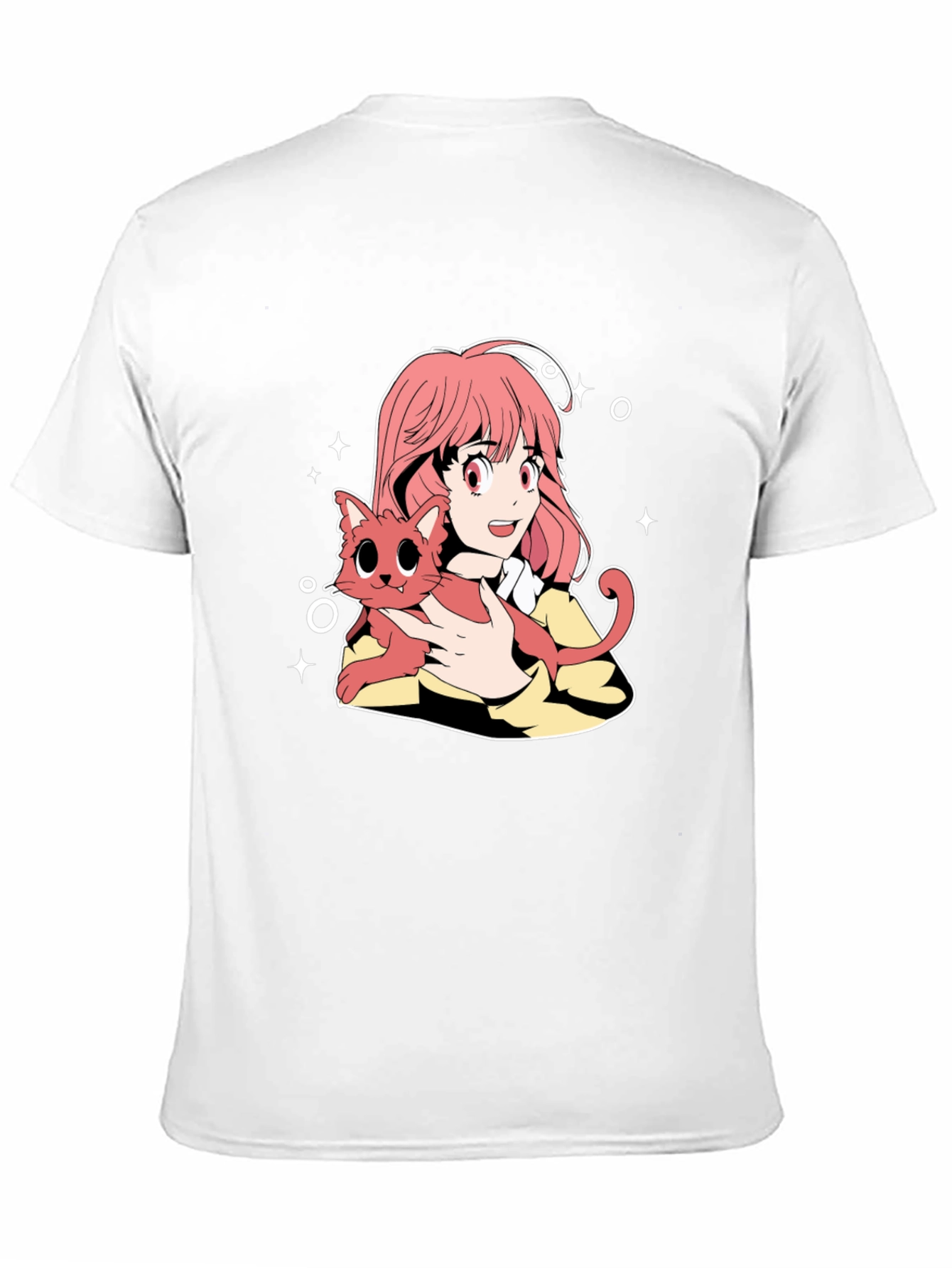 Anime Girl and Cat Graphic T-Shirt