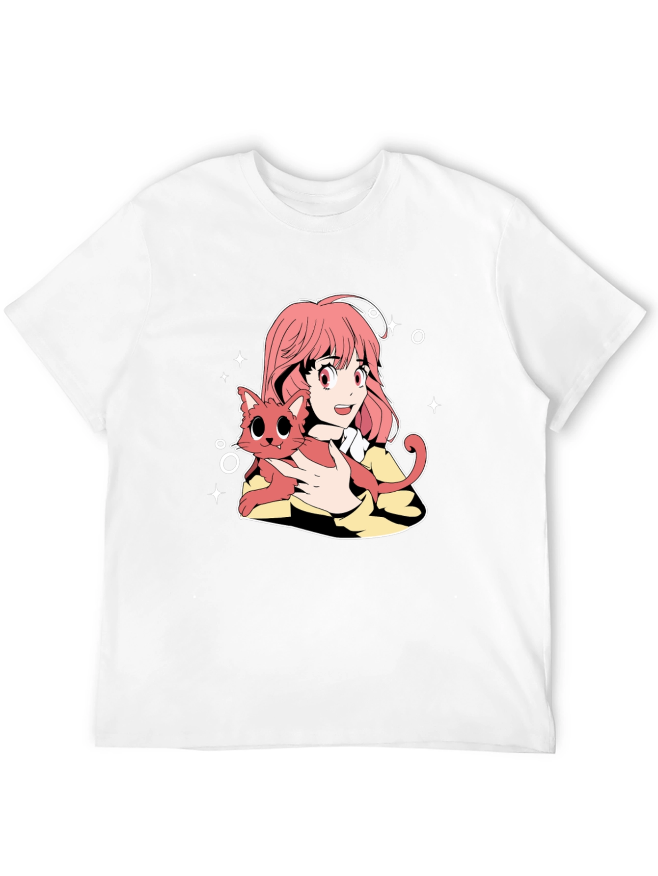 Anime Girl and Cat Graphic T-Shirt