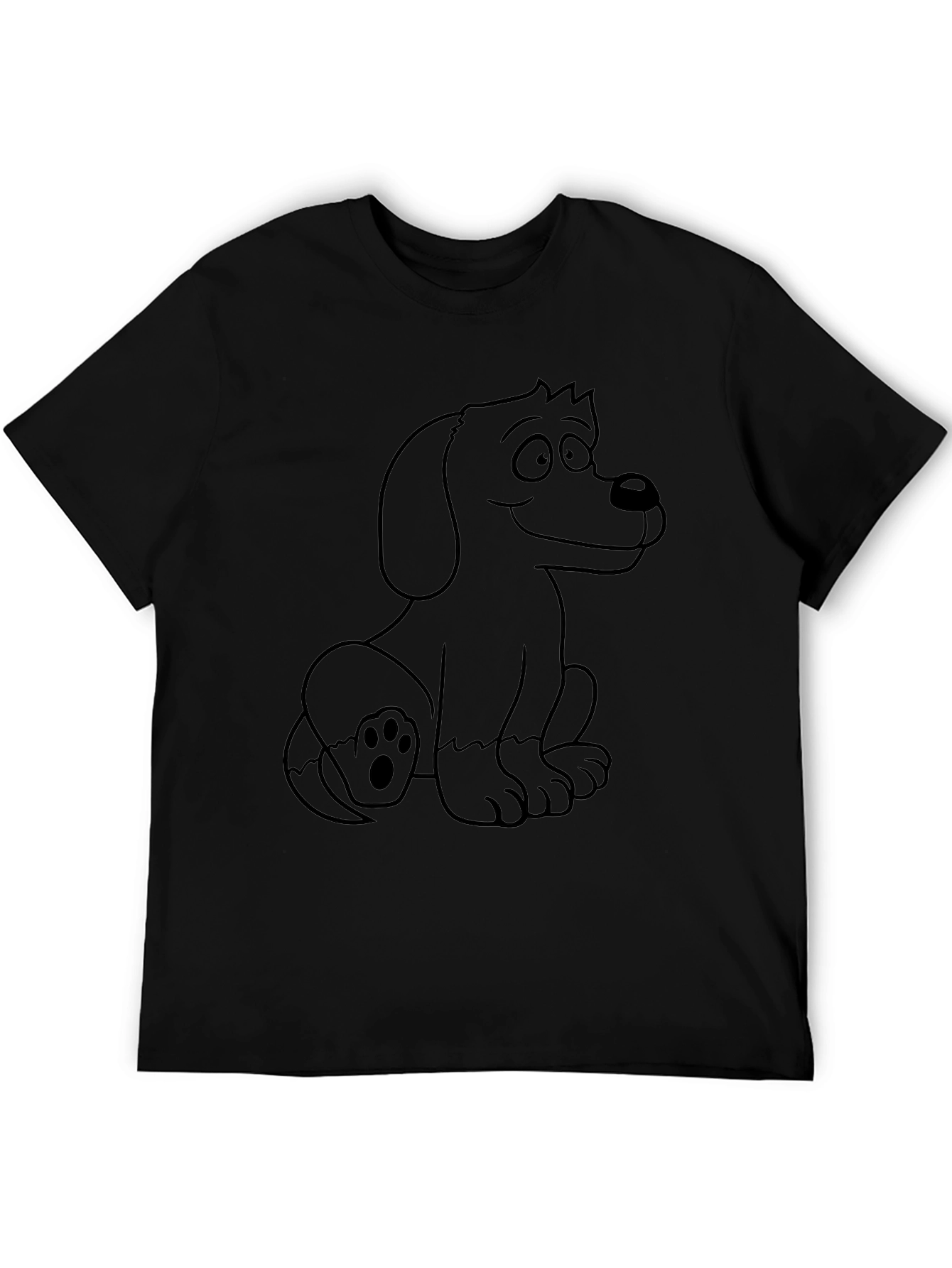 Cute Cartoon Dog Graphic Tee - Black