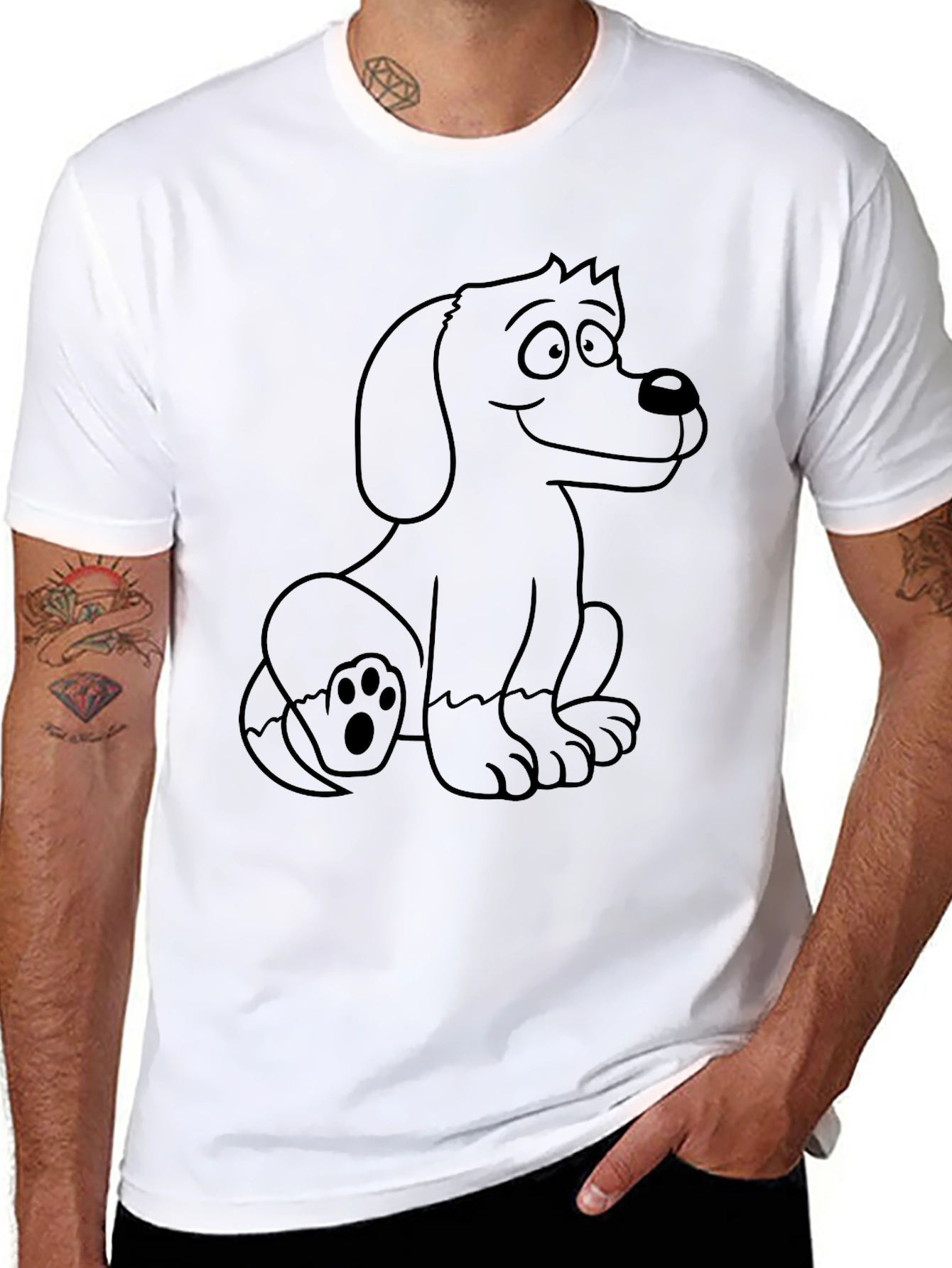Cute Cartoon Dog Graphic Tee - Black