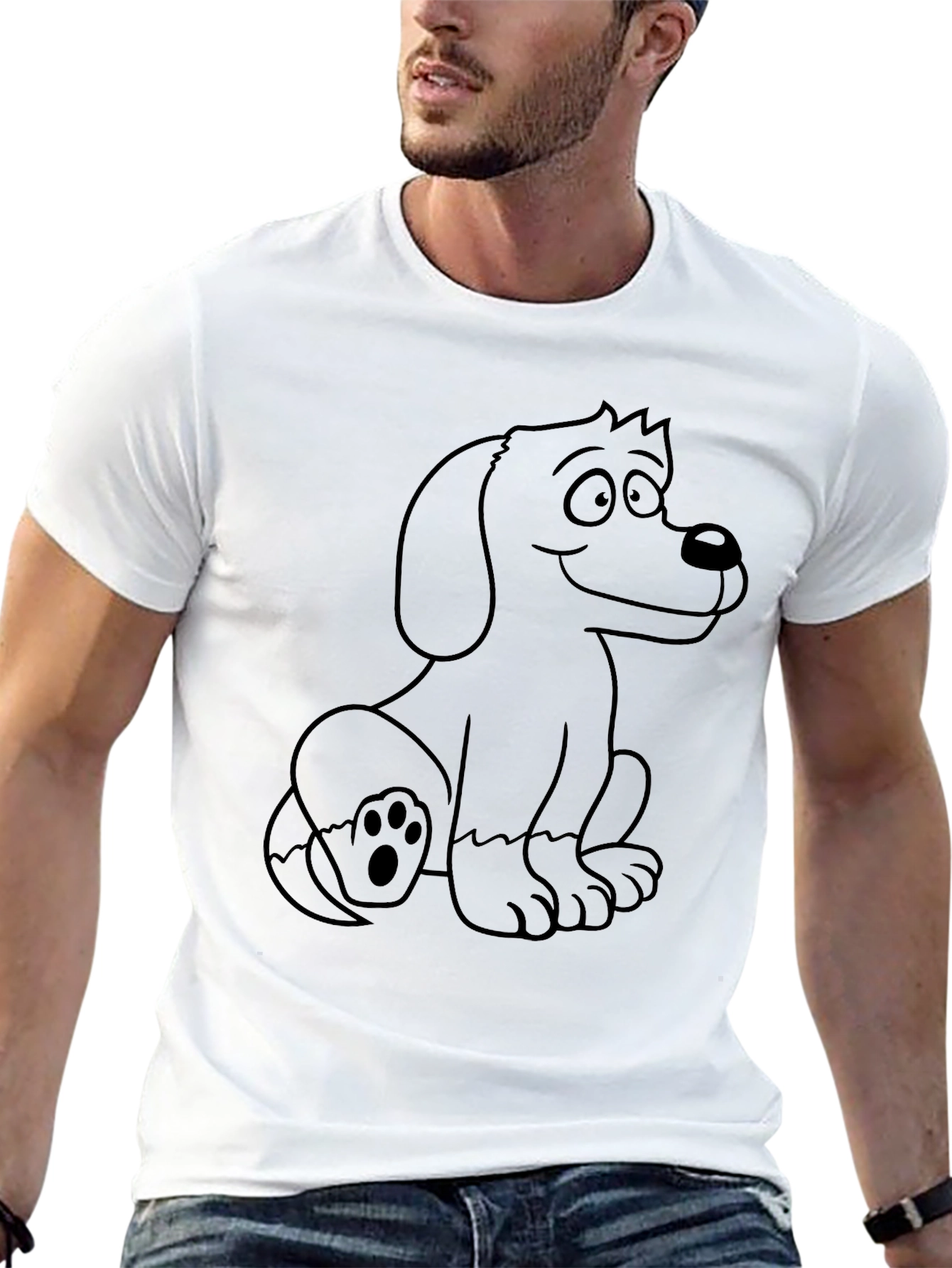 Cute Cartoon Dog Graphic Tee - Black