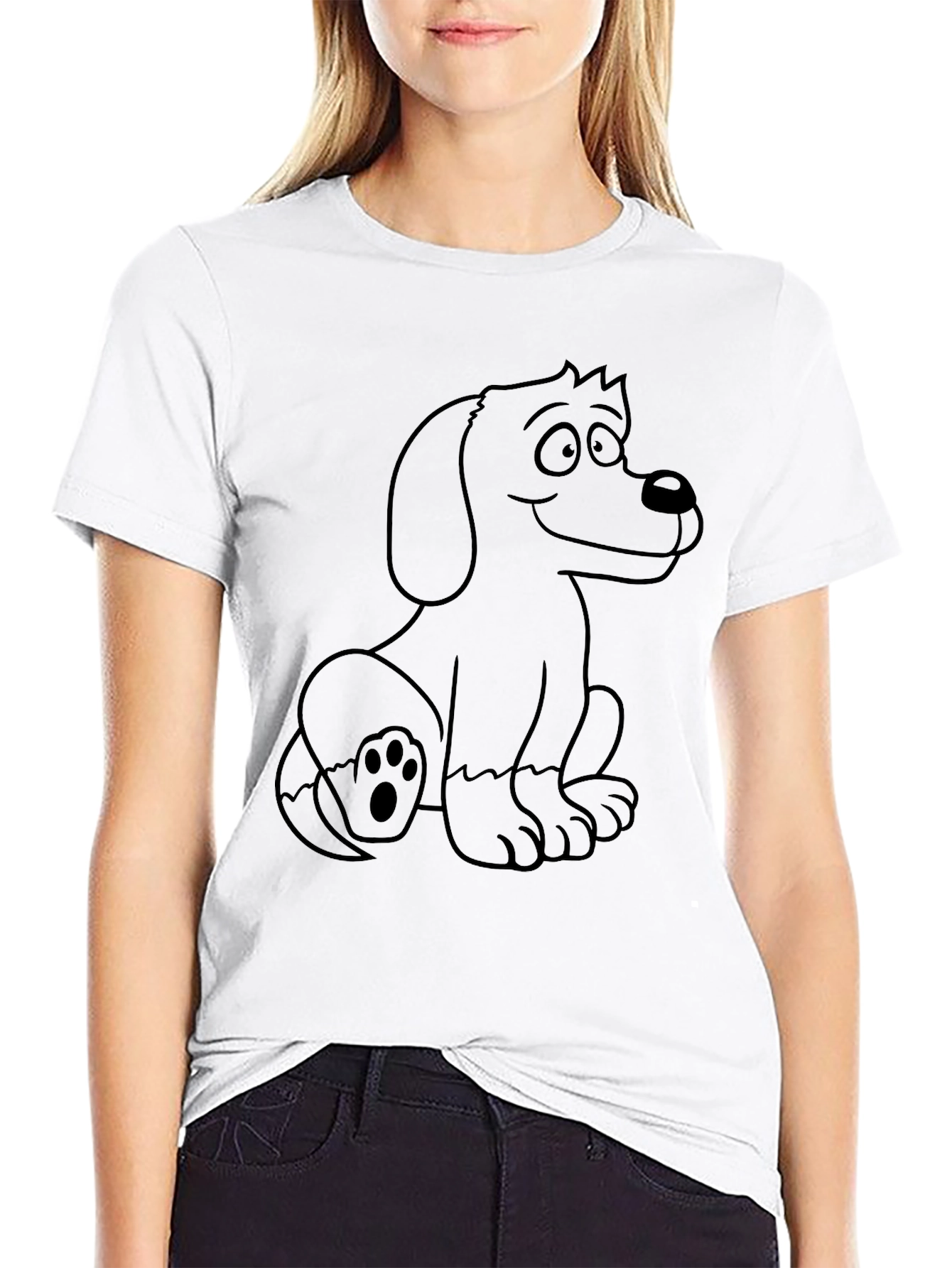 Cute Cartoon Dog Graphic Tee - Black