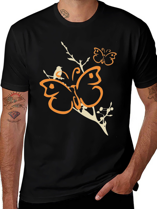 Butterfly Branch Graphic Tee - Mens Black Cotton T-Shirt