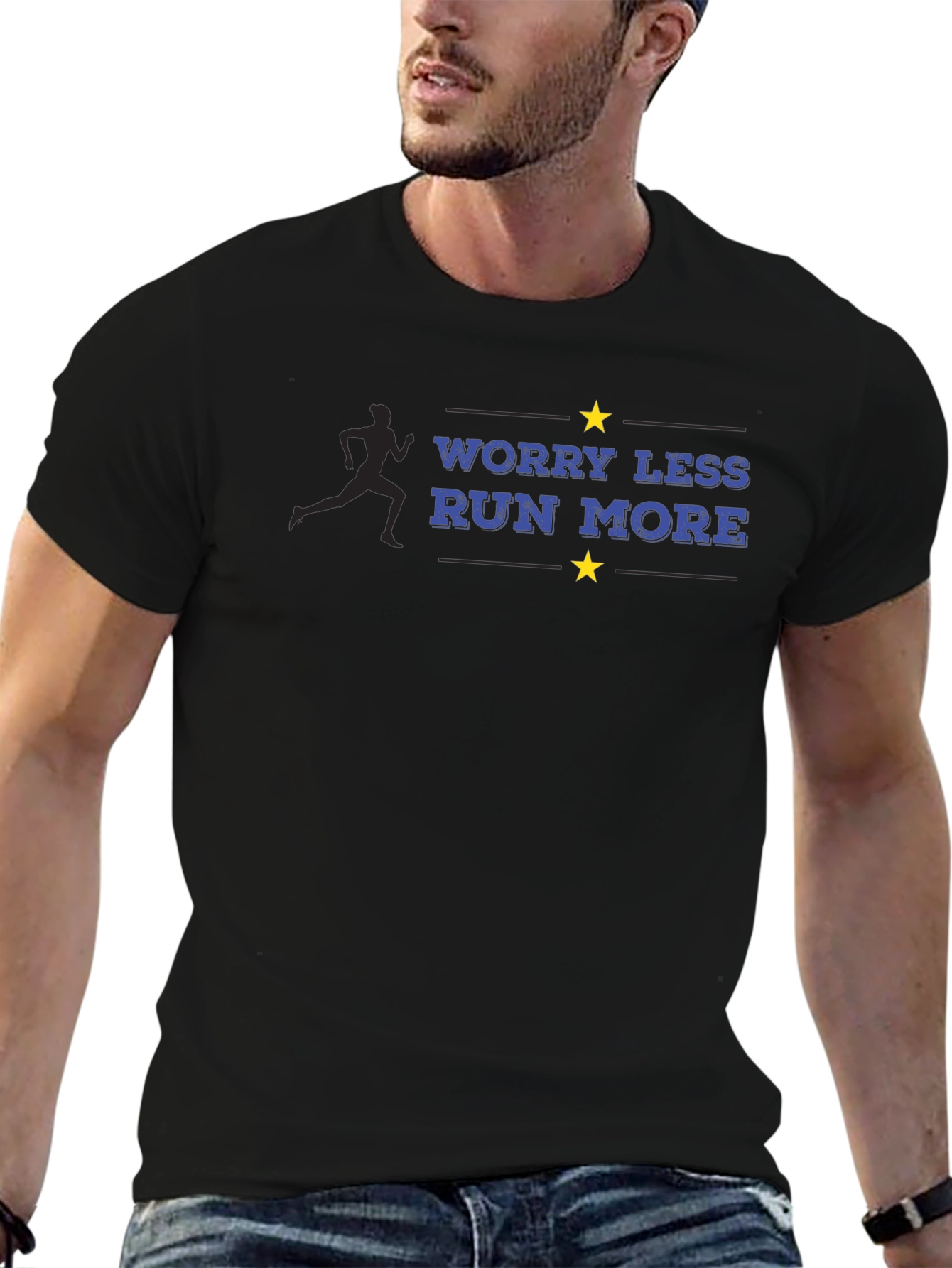 Worry Less Run More T-Shirt - Black